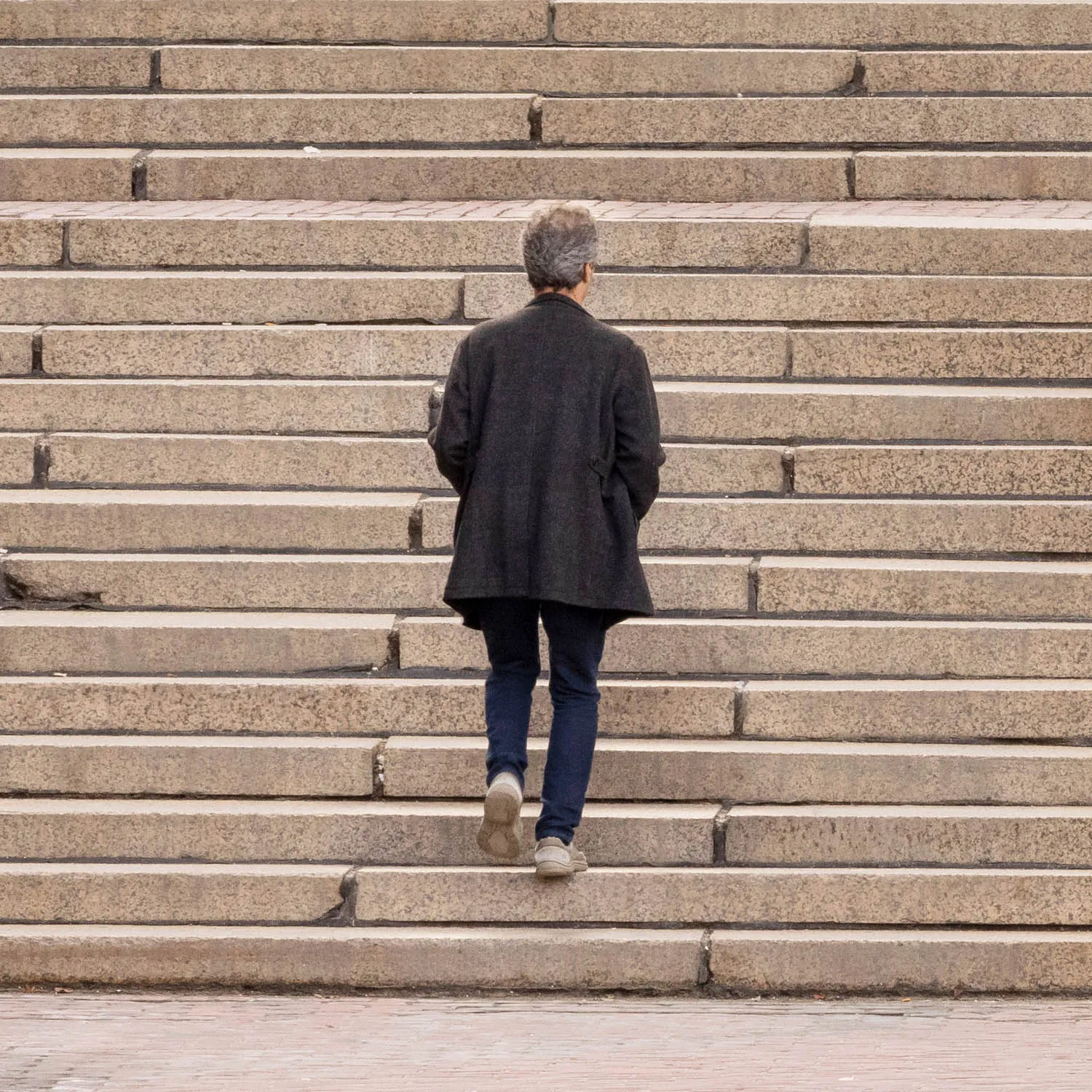 About an Hour: Down and Up (Government Center Steps, Boston, 3,120 exposures from 3:11 to 4:13 pm, March 20, 2022)

About an Hour is a series of photographs of a large staircase at Government Center, Boston. The project consists of two composite photos and 123 pendants derived from the main photo.  One main photo shows only people going down the stairs and facing the camera. The other main photo shows only people going up the stairs with their backs to the camera. The pendants show each figure in isolation, and they are named by the moment I tripped the shutter. The main composites make a generalization. The pendants show the particular.

Each figure in the photos remains in its real, original place. I change nothing. I simply decide what to keep in and what to leave out. The result is both a true record of an hour and an interpretation of it. The camera simply records what’s in front of it, and the moments couldn’t be more ordinary. But to my way of thinking, no one moment is ever typical or repeatable. Each moment holds a mystery, some poetry, some comedy--and lots of tragedy because it is gone as soon as it arrives. The camera can’t arrest the tragedy, of course, but it preserves the mystery.
