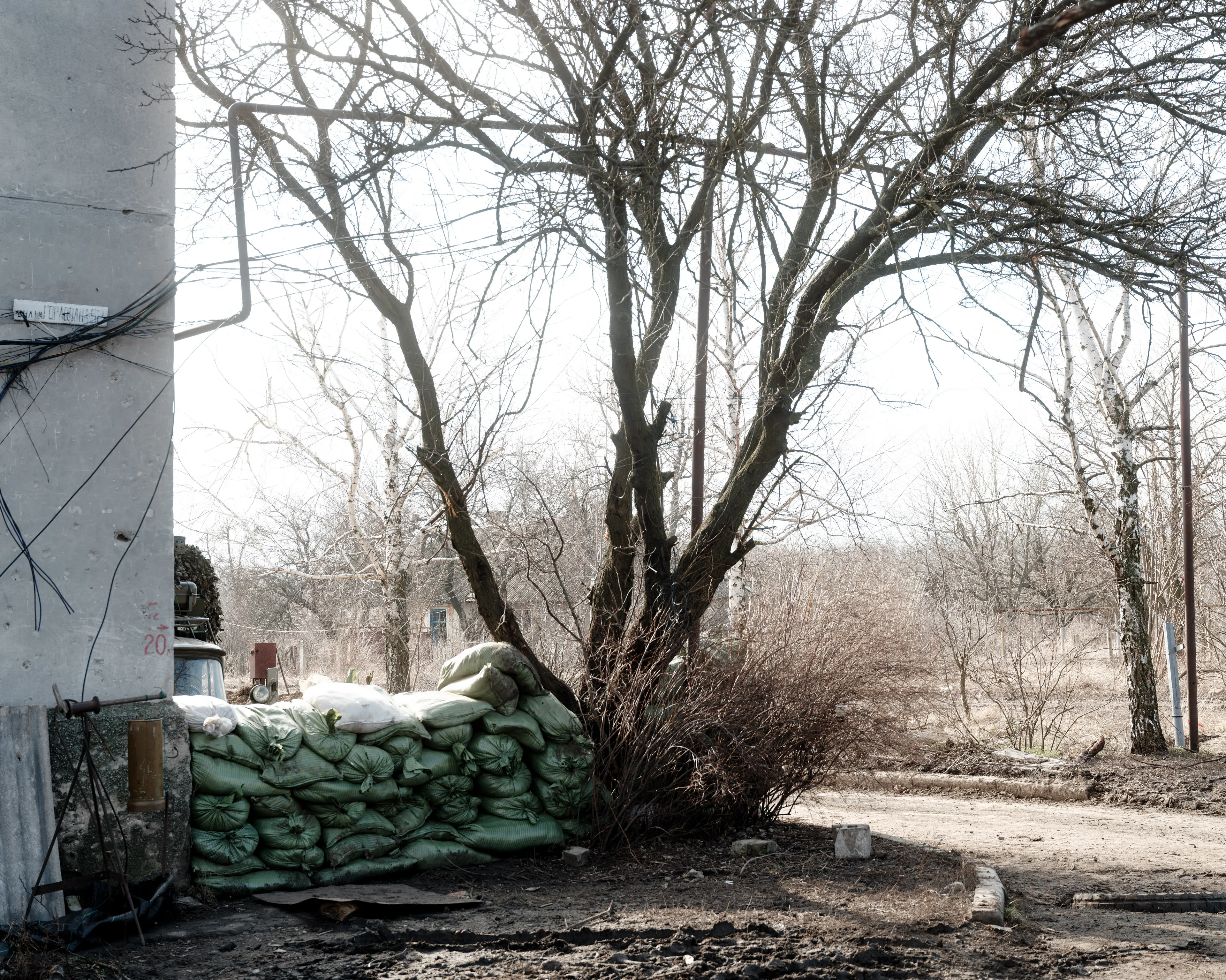 This selection of 100 images represents my trip to Ukraine from the 14th of February 2022 until the 24th of February 2022, the day the Russian army started its invasion. - A position of the Ukrainian army.