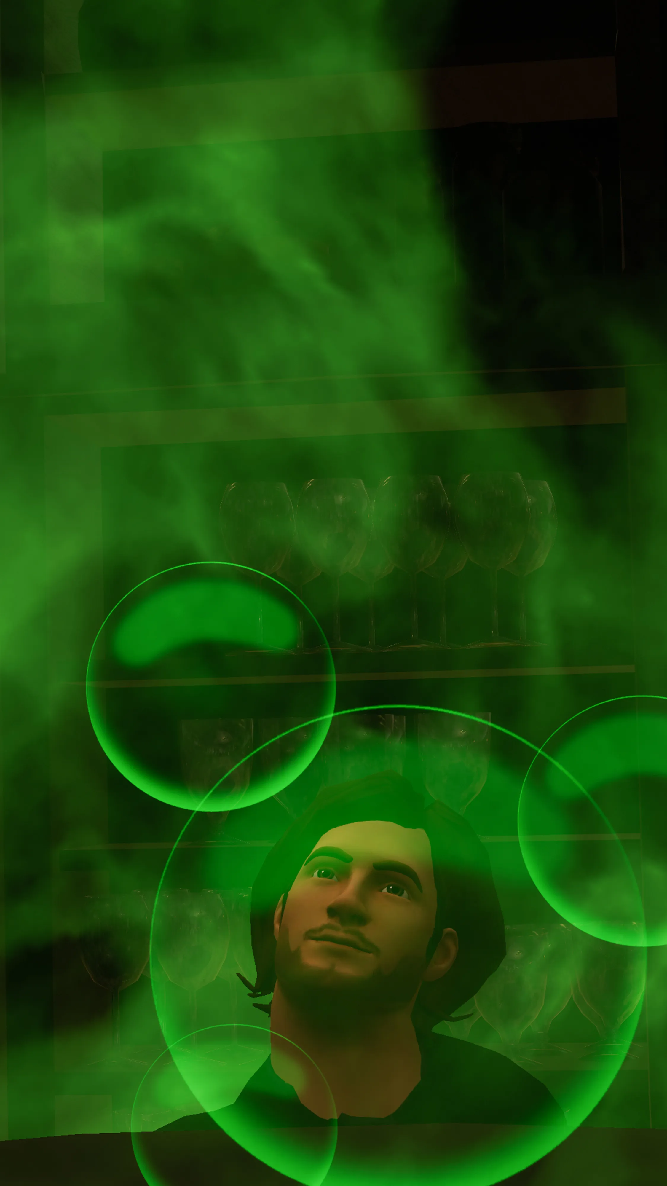 Self-portrait at a cauldron, inhaling all the fumes of this magic potion and getting high.  This project began with an assignment for National Geographic magazine documenting the metaverse and grew into many additional projects including this 100 self-portraits series, all made using an in world camera.  Taken in VRChat in the Scaretacular world by Fionna.
