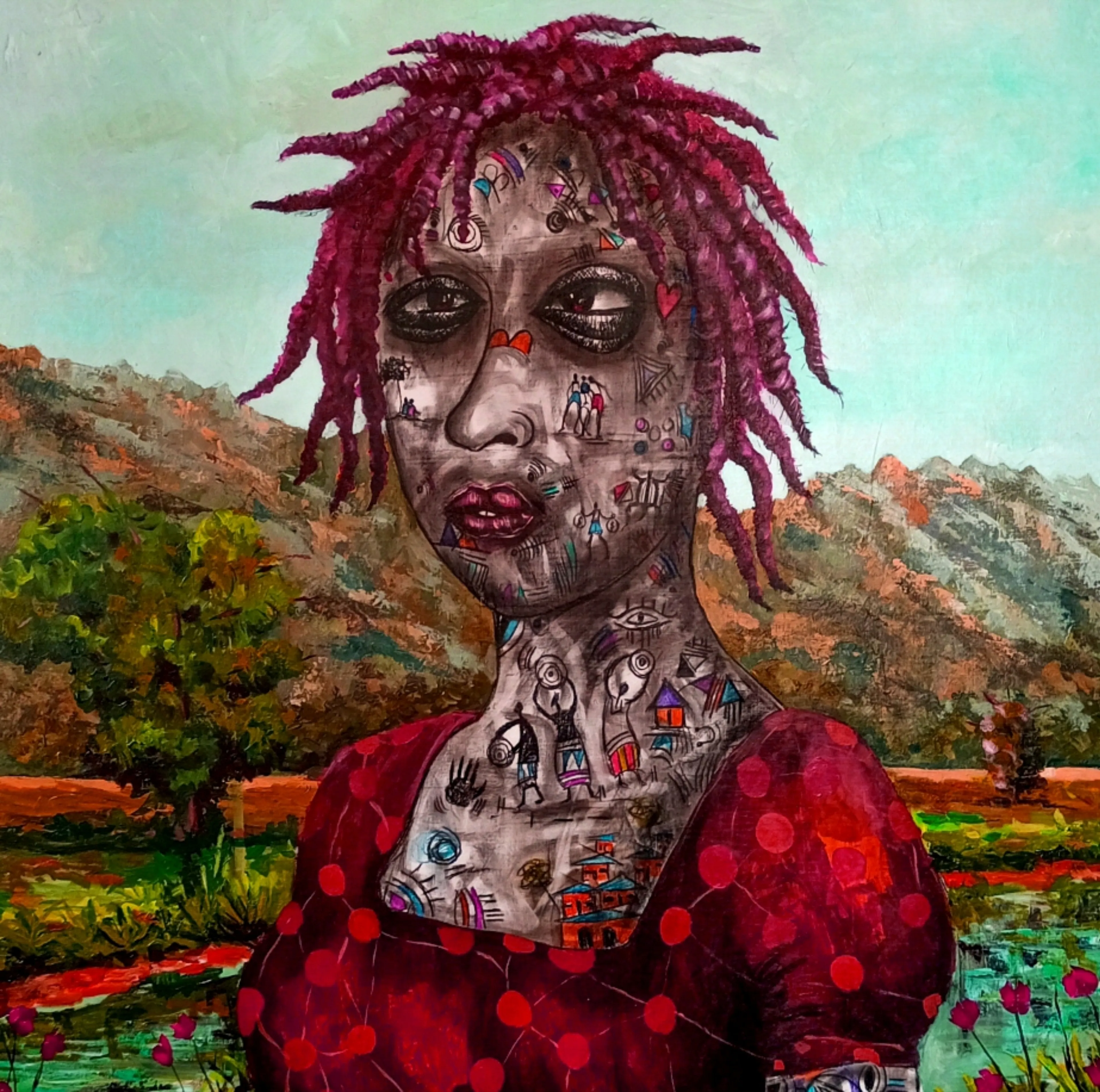 In the midst of life's challenges, like a turbulent storm, progress emerges as a beacon of hope. The symbols etched on this character's face are a testament to the transformative power of perseverance, a vivid reminder that even in the darkest hours, the path to change and growth unfolds.