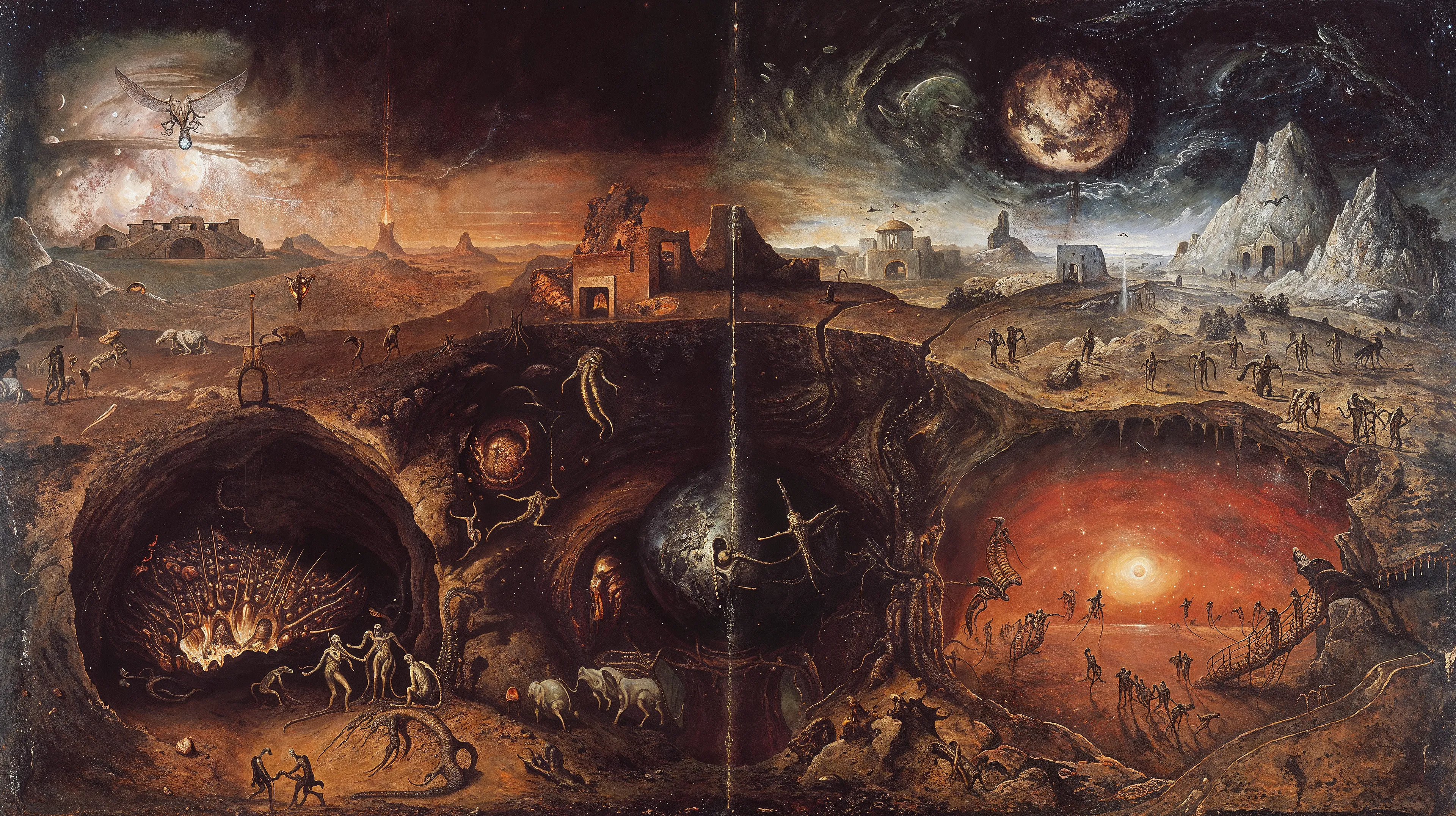 This series was created by DOKU, through meditative simulations in a virtual void. Rooted in the structural system of the Bhavacakra (Wheel of Life), the 24 unique digital works visualize two karmic directions in samsara: the ascending white path (śukla-mārga) and the descending black path (kṛṣṇa-mārga). These dual karmic streams emerge from the wheel’s center, guiding beings through cyclic existence. DOKU enters observation, not judgment—witnessing how karma arises from mind, appears as solid, yet remains empty in essence. The 24 works reflect the 24-hour cycle—not as timekeeping, but as the ceaseless rhythm of thought, craving, fear, and becoming. Karma forms not only through action, but through the subtlest turn of mind. Each piece is a fragment of karmic motion, glimpsed in meditative stillness—a flicker of becoming within illusion. All appearance is movement within emptiness. Karma is the mind tracing itself. To see is to enter. To intend is already to turn.