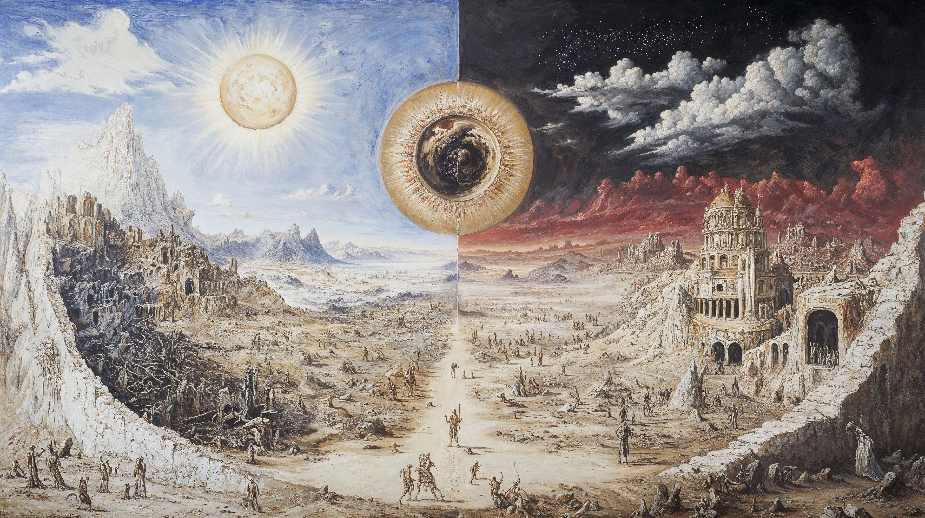 This series was created by DOKU, through meditative simulations in a virtual void. Rooted in the structural system of the Bhavacakra (Wheel of Life), the 24 unique digital works visualize two karmic directions in samsara: the ascending white path (śukla-mārga) and the descending black path (kṛṣṇa-mārga). These dual karmic streams emerge from the wheel’s center, guiding beings through cyclic existence. DOKU enters observation, not judgment—witnessing how karma arises from mind, appears as solid, yet remains empty in essence. The 24 works reflect the 24-hour cycle—not as timekeeping, but as the ceaseless rhythm of thought, craving, fear, and becoming. Karma forms not only through action, but through the subtlest turn of mind. Each piece is a fragment of karmic motion, glimpsed in meditative stillness—a flicker of becoming within illusion. All appearance is movement within emptiness. Karma is the mind tracing itself. To see is to enter. To intend is already to turn.