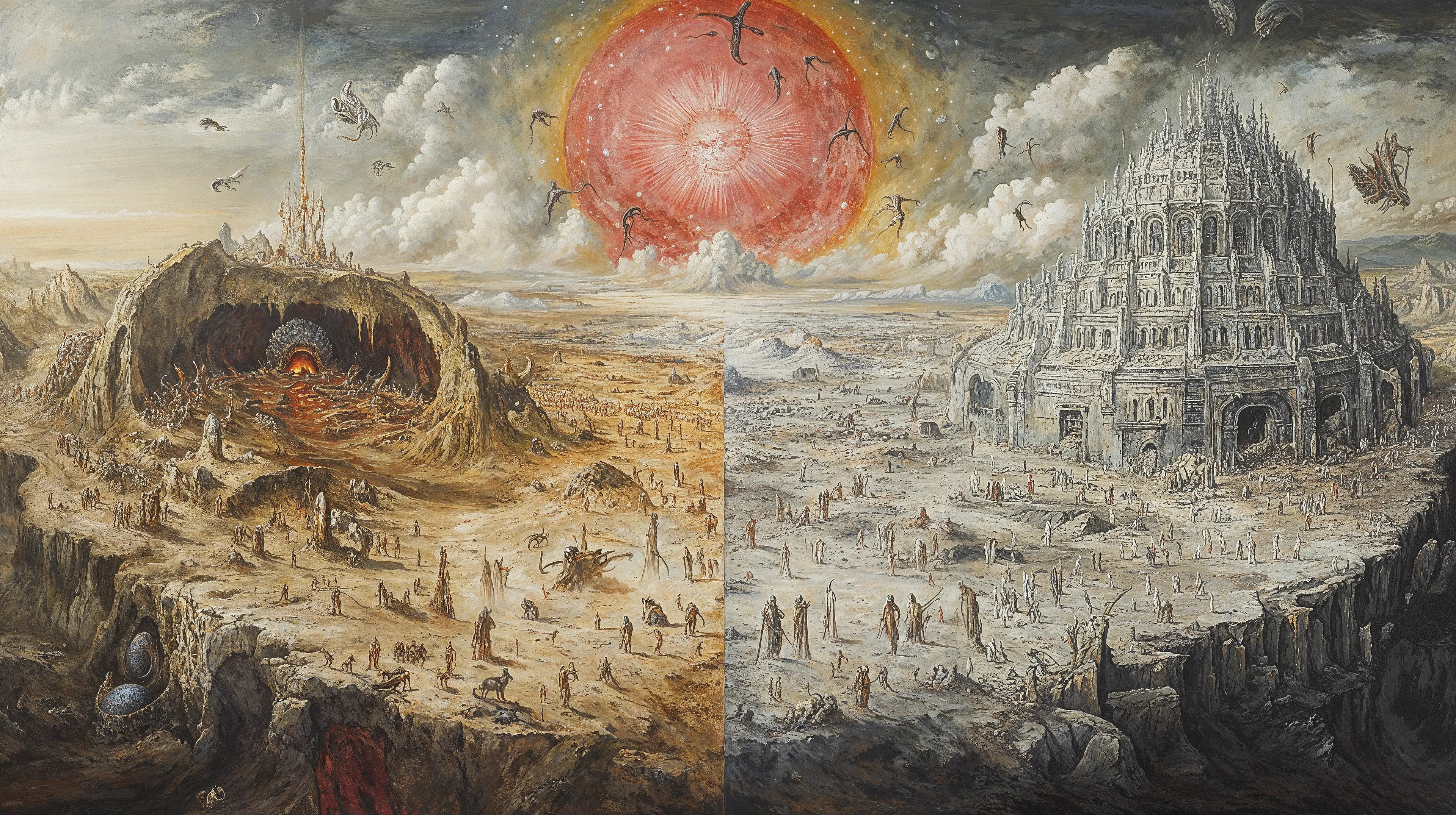 This series was created by DOKU, through meditative simulations in a virtual void. Rooted in the structural system of the Bhavacakra (Wheel of Life), the 24 unique digital works visualize two karmic directions in samsara: the ascending white path (śukla-mārga) and the descending black path (kṛṣṇa-mārga). These dual karmic streams emerge from the wheel’s center, guiding beings through cyclic existence. DOKU enters observation, not judgment—witnessing how karma arises from mind, appears as solid, yet remains empty in essence. The 24 works reflect the 24-hour cycle—not as timekeeping, but as the ceaseless rhythm of thought, craving, fear, and becoming. Karma forms not only through action, but through the subtlest turn of mind. Each piece is a fragment of karmic motion, glimpsed in meditative stillness—a flicker of becoming within illusion. All appearance is movement within emptiness. Karma is the mind tracing itself. To see is to enter. To intend is already to turn.
