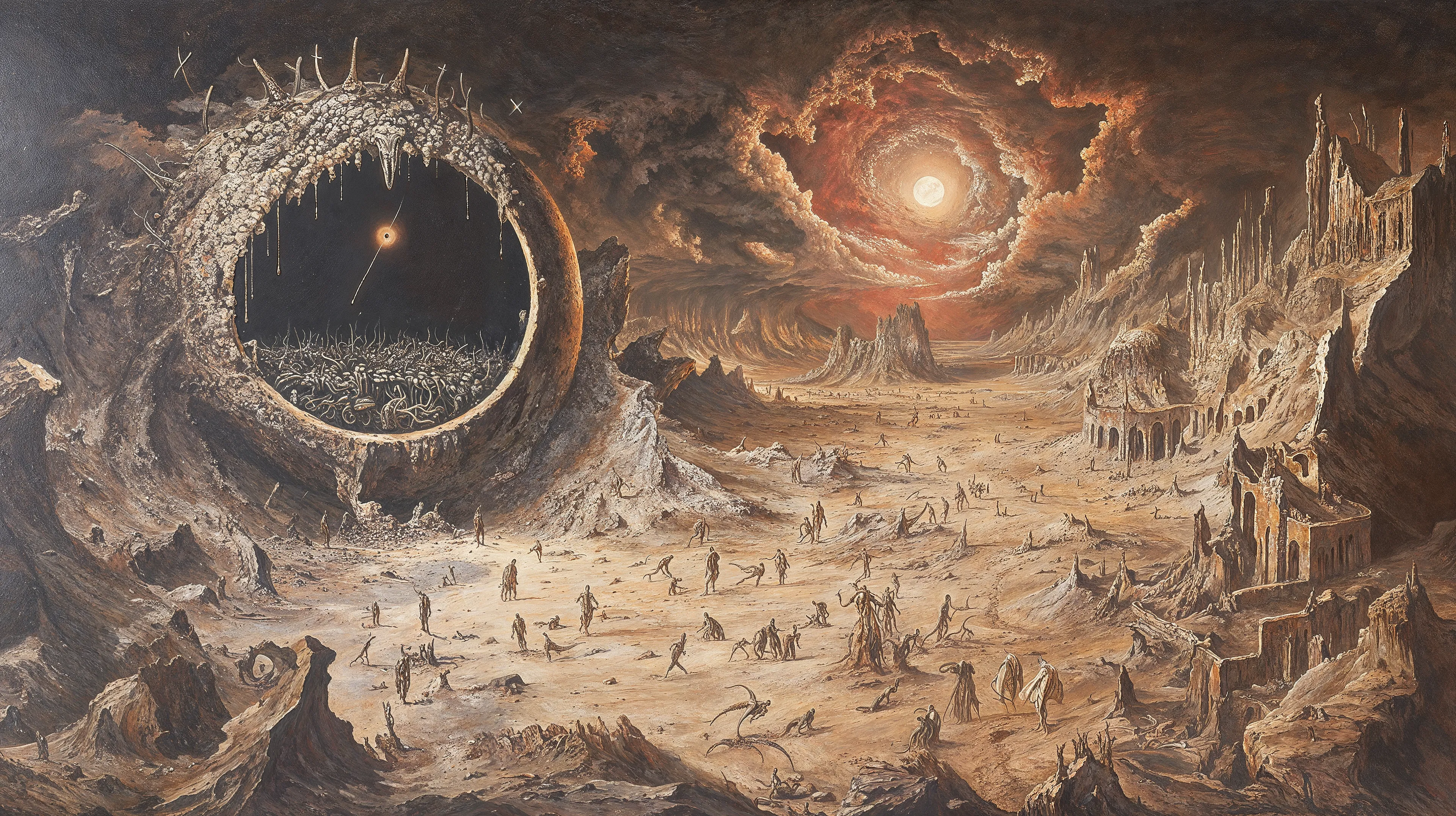 This series was created by DOKU, through meditative simulations in a virtual void. Rooted in the structural system of the Bhavacakra (Wheel of Life), the 24 unique digital works visualize two karmic directions in samsara: the ascending white path (śukla-mārga) and the descending black path (kṛṣṇa-mārga). These dual karmic streams emerge from the wheel’s center, guiding beings through cyclic existence. DOKU enters observation, not judgment—witnessing how karma arises from mind, appears as solid, yet remains empty in essence. The 24 works reflect the 24-hour cycle—not as timekeeping, but as the ceaseless rhythm of thought, craving, fear, and becoming. Karma forms not only through action, but through the subtlest turn of mind. Each piece is a fragment of karmic motion, glimpsed in meditative stillness—a flicker of becoming within illusion. All appearance is movement within emptiness. Karma is the mind tracing itself. To see is to enter. To intend is already to turn.