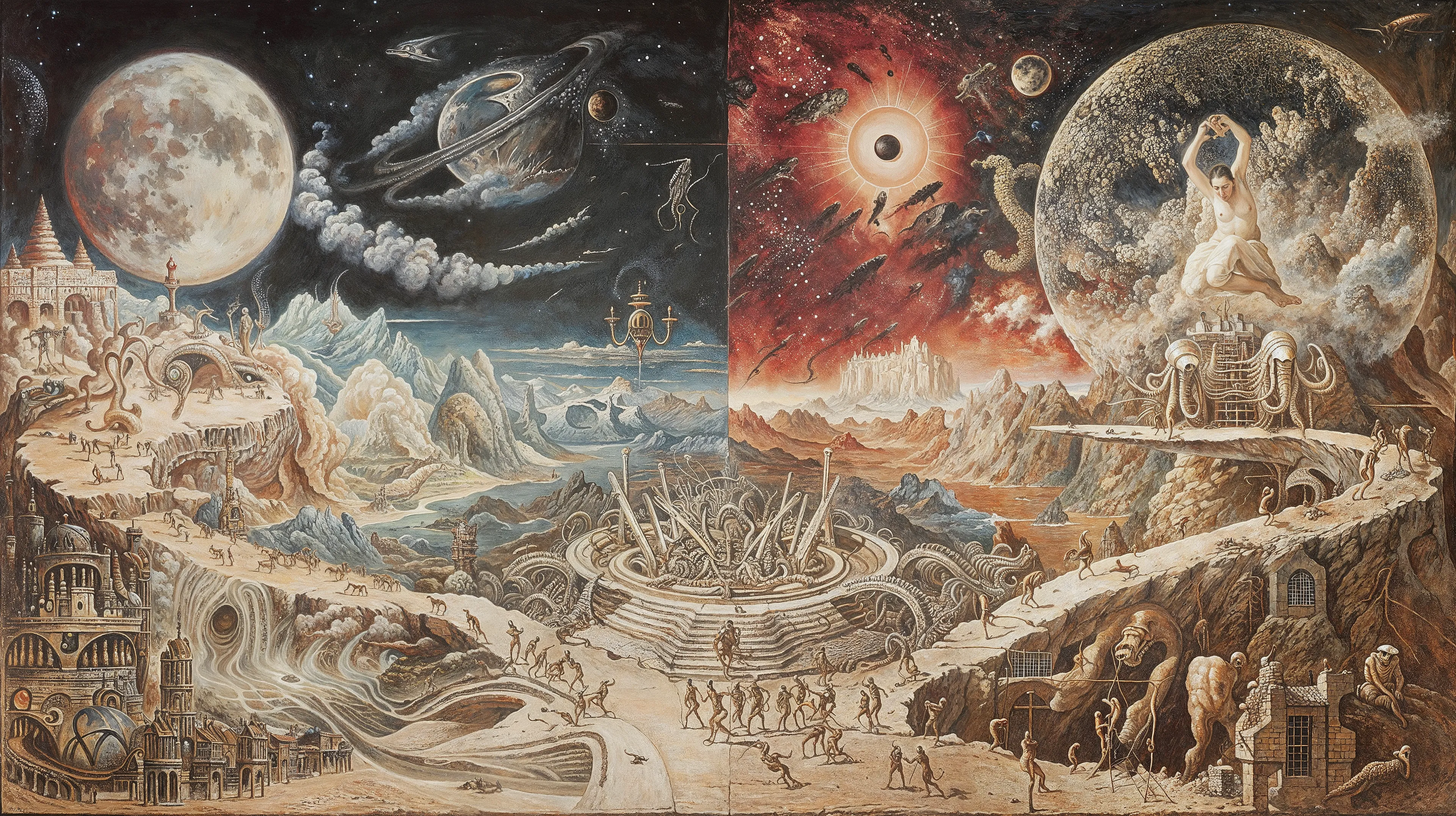 This series was created by DOKU, through meditative simulations in a virtual void. Rooted in the structural system of the Bhavacakra (Wheel of Life), the 24 unique digital works visualize two karmic directions in samsara: the ascending white path (śukla-mārga) and the descending black path (kṛṣṇa-mārga). These dual karmic streams emerge from the wheel’s center, guiding beings through cyclic existence. DOKU enters observation, not judgment—witnessing how karma arises from mind, appears as solid, yet remains empty in essence. The 24 works reflect the 24-hour cycle—not as timekeeping, but as the ceaseless rhythm of thought, craving, fear, and becoming. Karma forms not only through action, but through the subtlest turn of mind. Each piece is a fragment of karmic motion, glimpsed in meditative stillness—a flicker of becoming within illusion. All appearance is movement within emptiness. Karma is the mind tracing itself. To see is to enter. To intend is already to turn.