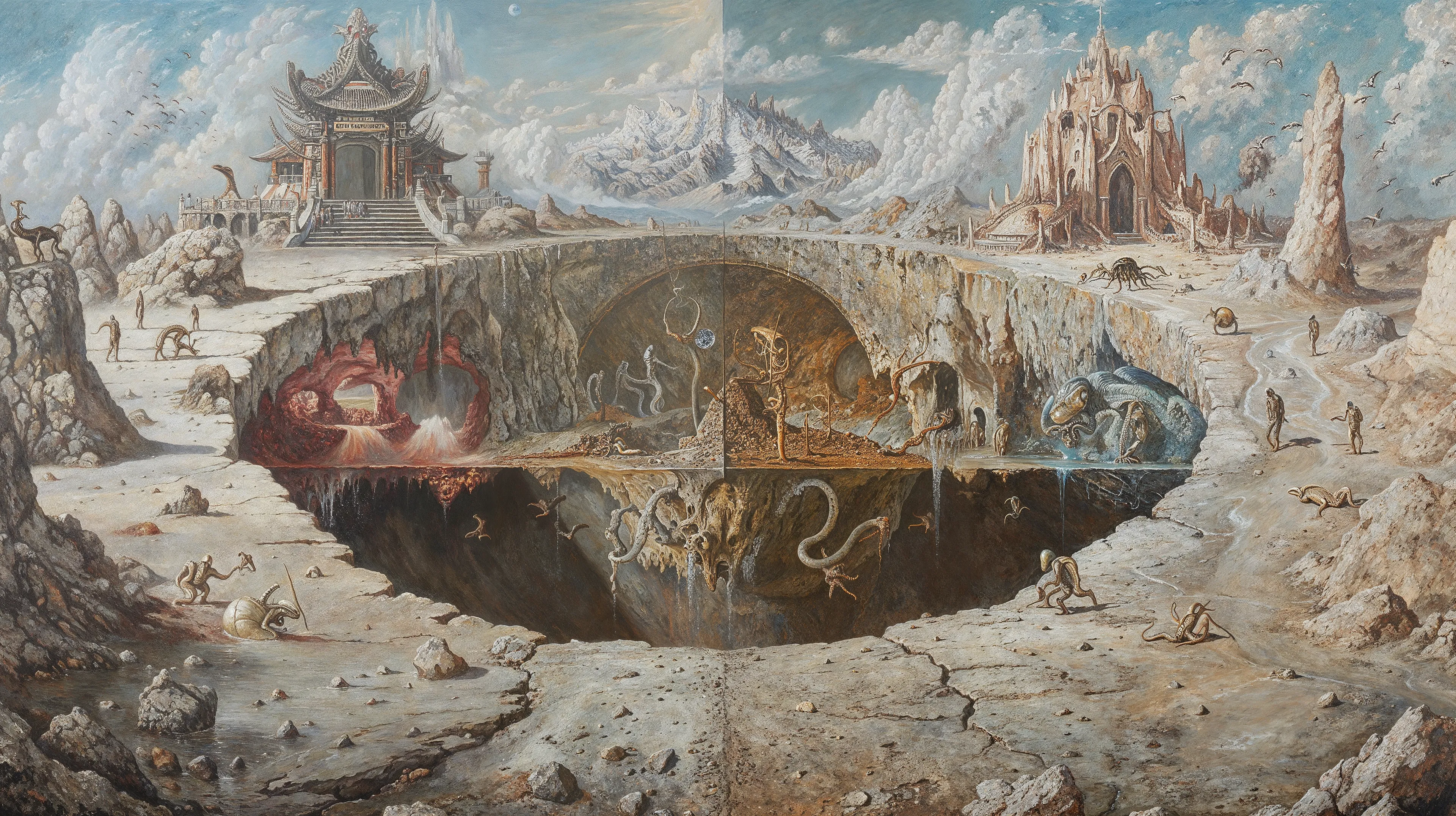 This series was created by DOKU, through meditative simulations in a virtual void. Rooted in the structural system of the Bhavacakra (Wheel of Life), the 24 unique digital works visualize two karmic directions in samsara: the ascending white path (śukla-mārga) and the descending black path (kṛṣṇa-mārga). These dual karmic streams emerge from the wheel’s center, guiding beings through cyclic existence. DOKU enters observation, not judgment—witnessing how karma arises from mind, appears as solid, yet remains empty in essence. The 24 works reflect the 24-hour cycle—not as timekeeping, but as the ceaseless rhythm of thought, craving, fear, and becoming. Karma forms not only through action, but through the subtlest turn of mind. Each piece is a fragment of karmic motion, glimpsed in meditative stillness—a flicker of becoming within illusion. All appearance is movement within emptiness. Karma is the mind tracing itself. To see is to enter. To intend is already to turn.
