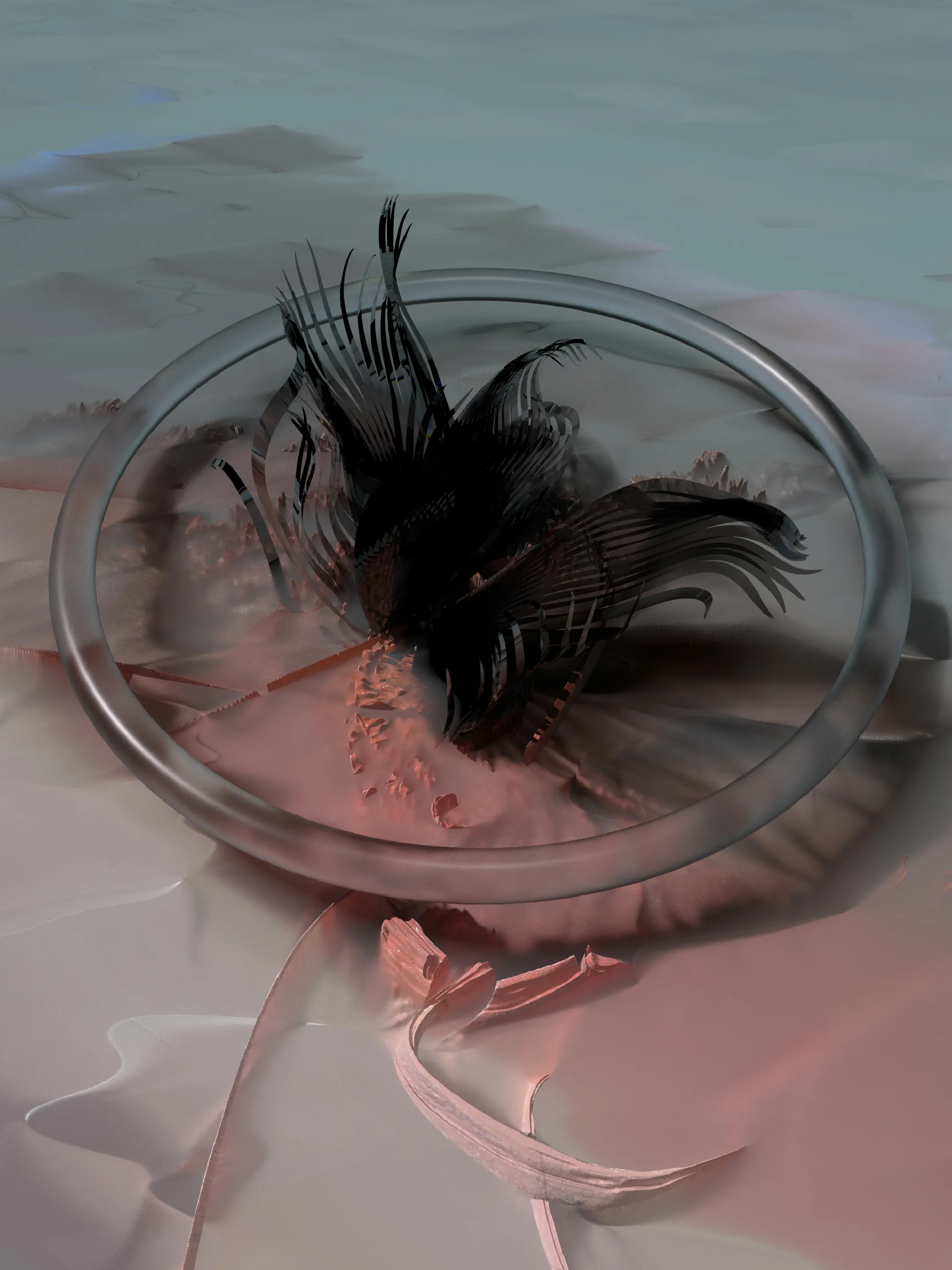 “Sara Ludy’s ‘Untitled Specimen,’ like much of her work, hovers at the edge of representation and abstraction. The title suggests a scientific inquiry — we have this specimen, but it is unknown. It could be organic, plastic, or both; it could be microscopic, interplanetary, or both. Sara’s science is a speculative and mystical one, her observational studies are of her innervisions and channelings.” —Rick Silva