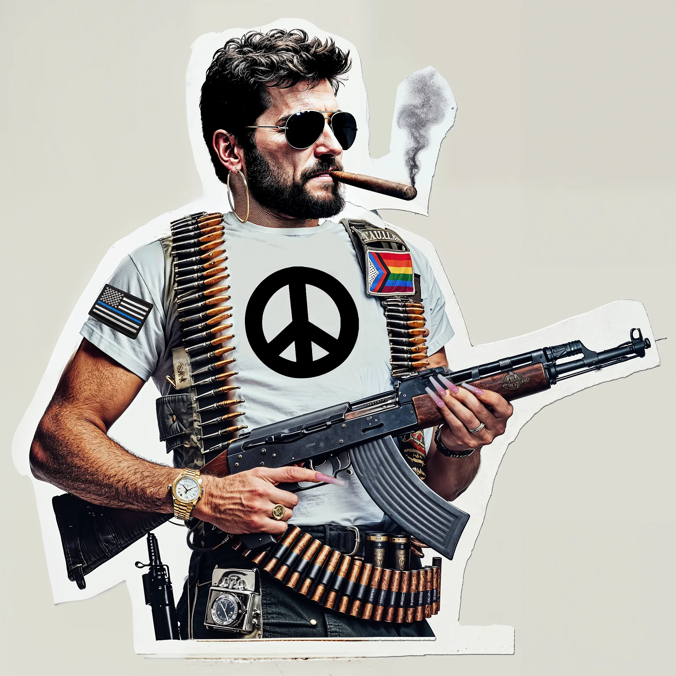 <p><strong>I LOVE AMERICA</strong></p><p><strong>UNMASKING BIAS IN AI</strong></p><p><br></p><p><strong>Title</strong>: <em>Polarity</em></p><p><br></p><p><strong>Nuclear Samurai</strong>: <em>What factors contribute to the polarization of American identity?</em></p><p><br></p><p><strong>ChatGPT</strong>: <em>The polarization of American society is deeply entrenched in the conflict between extreme right- and left-wing ideologies. On one side, there’s a fervent belief in individual freedoms, often associated with militarism, patriotism, and traditional values. On the other side, progressive ideals focused on equality, social justice, and peace. These polarized views create cognitive dissonance when attempting to define a singular American cultural identity. Both sides claim to represent the 'real' America, leading to intense division. The coexistence of these opposing forces within the same society makes for a stark and often contradictory image.</em></p><p><br></p><p>"I Love America" is a project that examines the biases in cultural representation within large language models (LLMs). This series exemplifies LLM-generated art, with both imagery and concepts derived from interactions with tools like ChatGPT (DALL-E 3) and GROK (FLUX). I choose to interpret these suggestions, running selections, latent upscaling, and further compositing in Photoshop to give each image my own unique touch, which affects the degree of bias present. All images reflect the point of view provided by ChatGPT, even when they conflict with my personal beliefs. The aim is to highlight how biases in LLMs may influence more than just cultural depictions, urging reflection on their broader implications as society increasingly integrates LLMs into daily life. As reliance on AI grows, addressing data bias will become an essential challenge.</p>