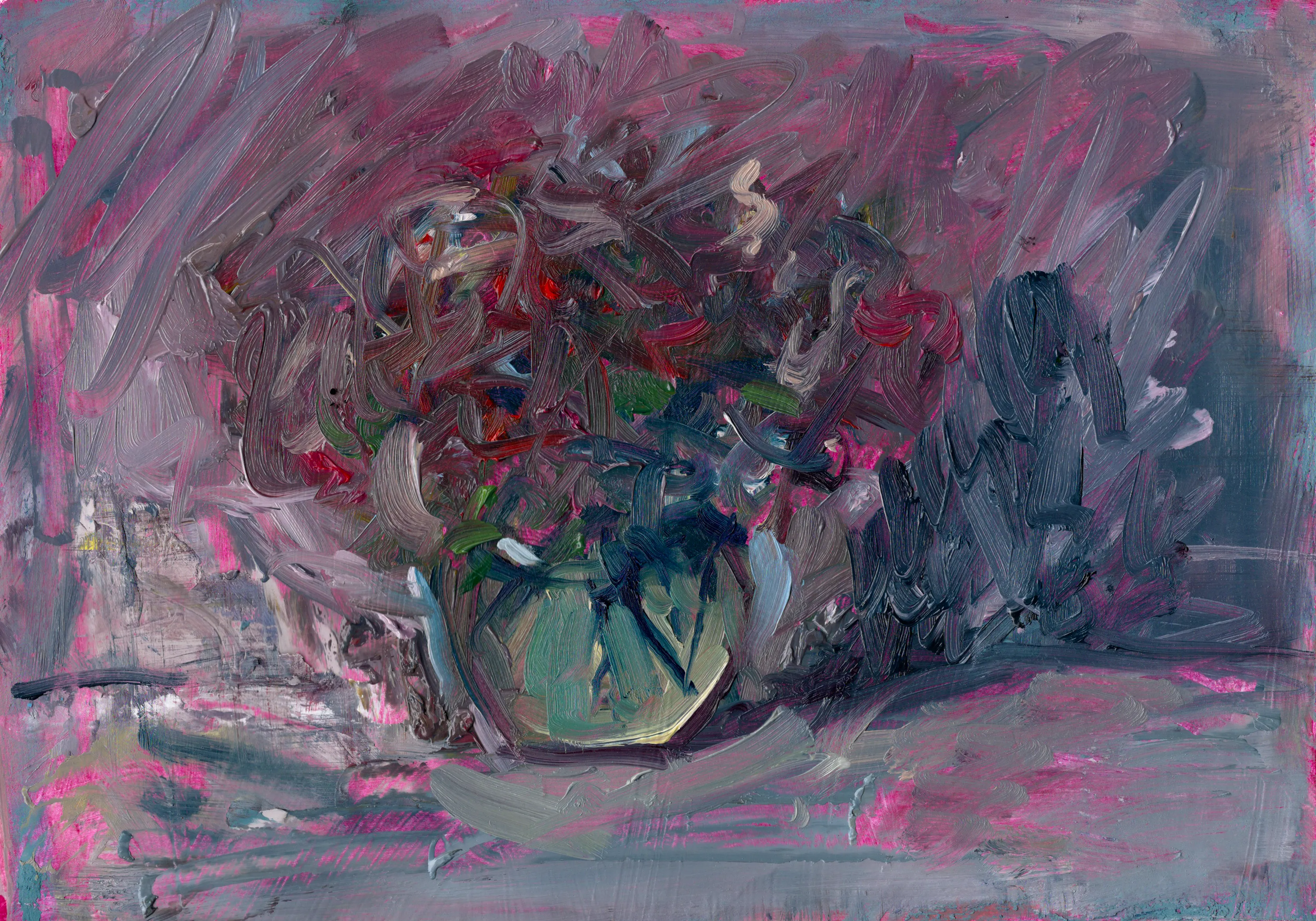 Acrylic and oil paint on paper.