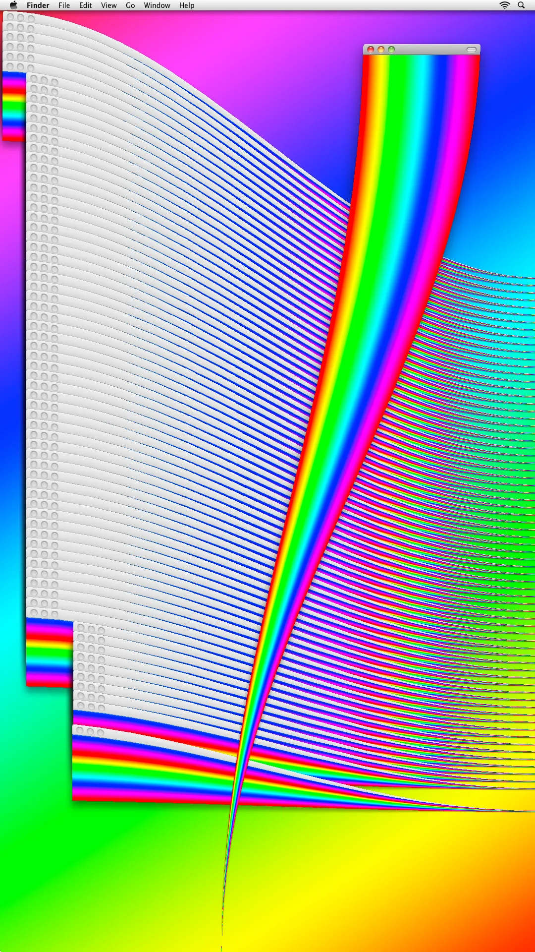Vertical Desktops is a screenshot series that follow an unusual desktop layout featuring the wildest abstract compositions from all the Macintosh Lab pieces. It was created by blocking the folders in the air while they were being minimized to the different locations of the dock which was alternately placed in order to work on the final composition from several directions.

emilio.jp/macintoshlab/verticaldesktops

2014 / PNG / 1080 x 1920px