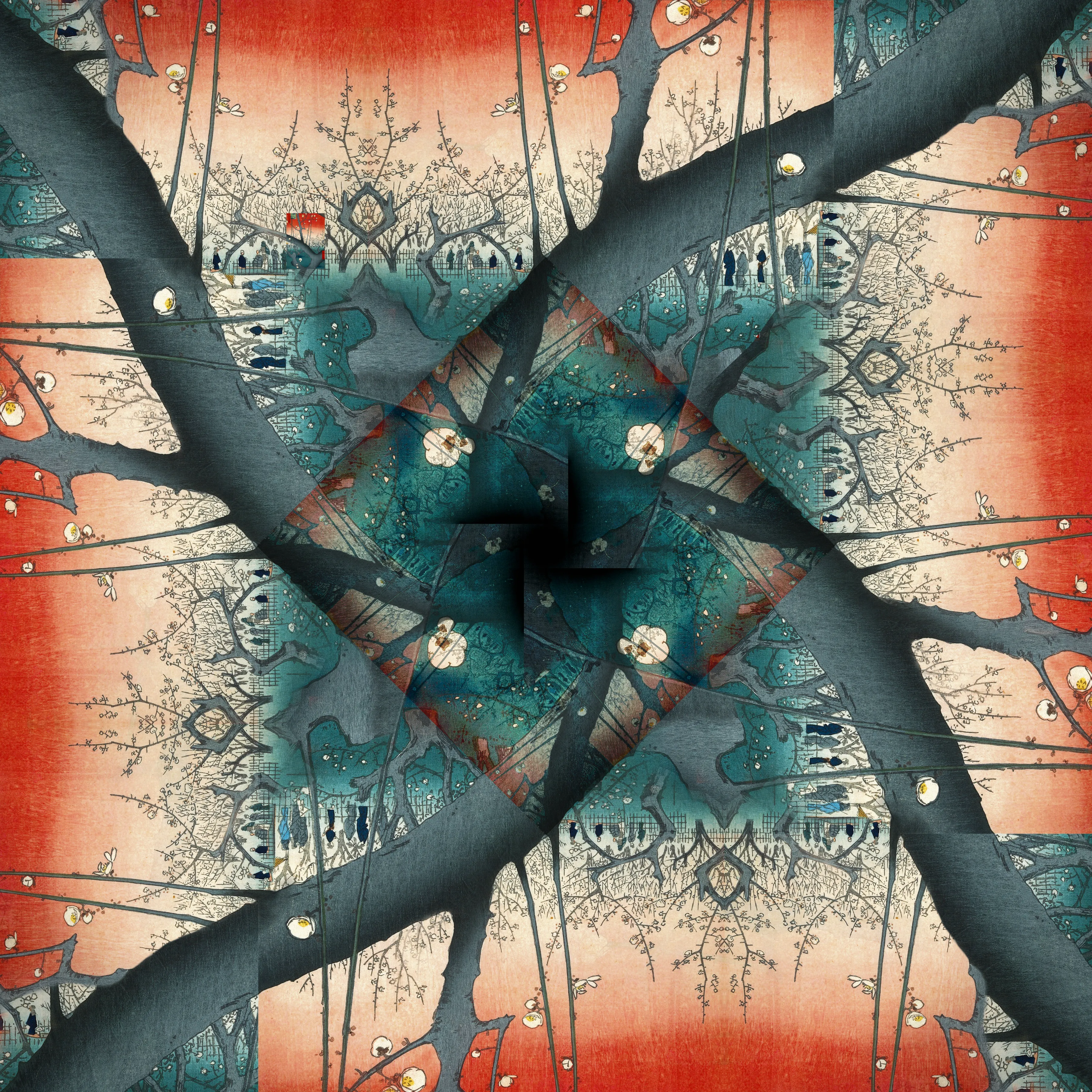Planet Plum
by: iuri kothe
year: 2021
id: iuridclgs20210320
series: paintings, semi-symmetrical, unollage
medium: digital collage
size: 3600x3600px

[blog post](https://beta.cent.co/iuri/+chhpob)

source: 
[Hiroshige Utagawa - Plum Park at Kameido (1857)](https://commons.wikimedia.org/wiki/File:De_pruimenboomgaard_te_Kameido-Rijksmuseum_RP-P-1956-743.jpeg)