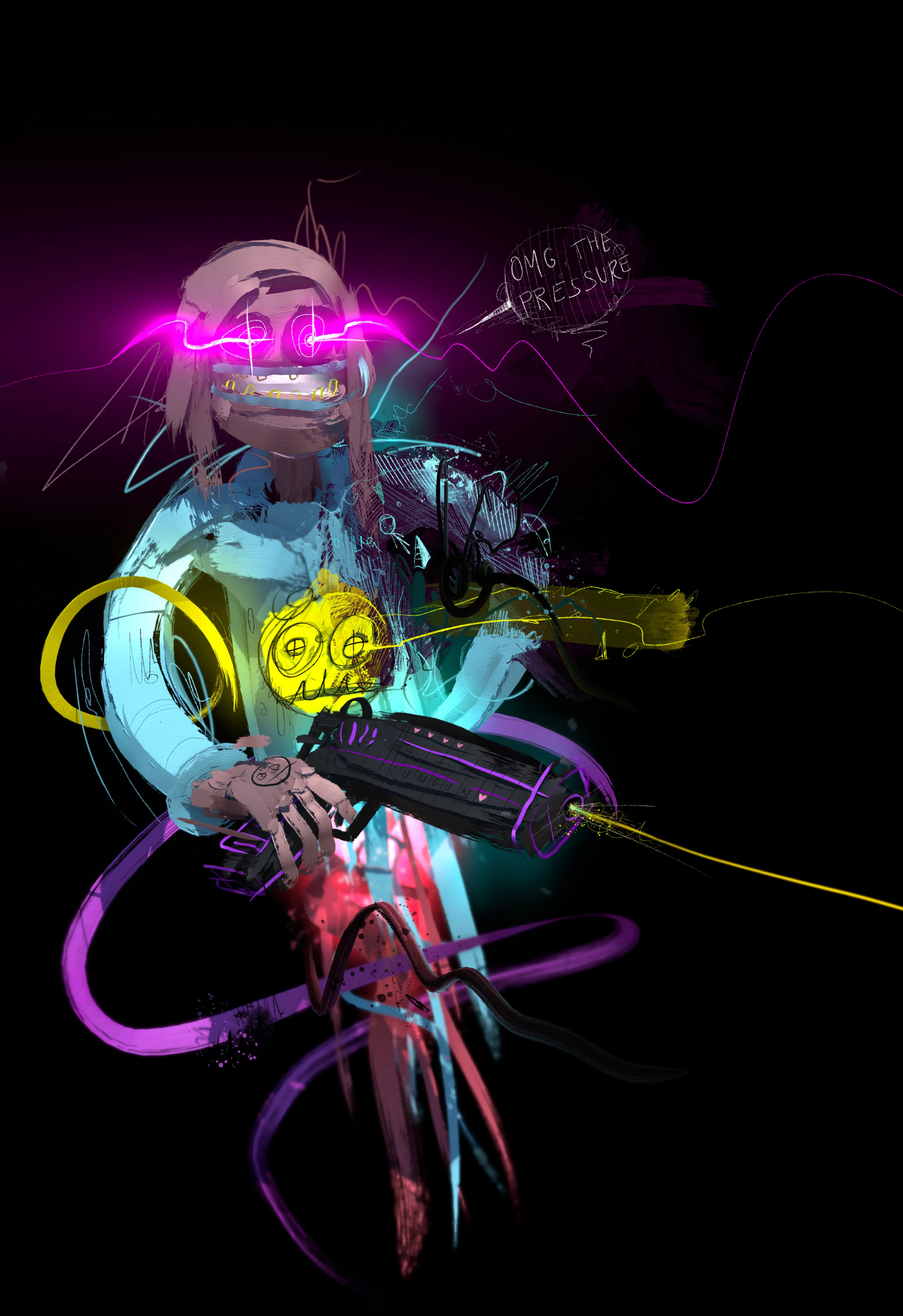 Omg the pressure! 

VR Painting, 3d Render, Digital painting.

A2 300 dpi print ready with 20 mm border.