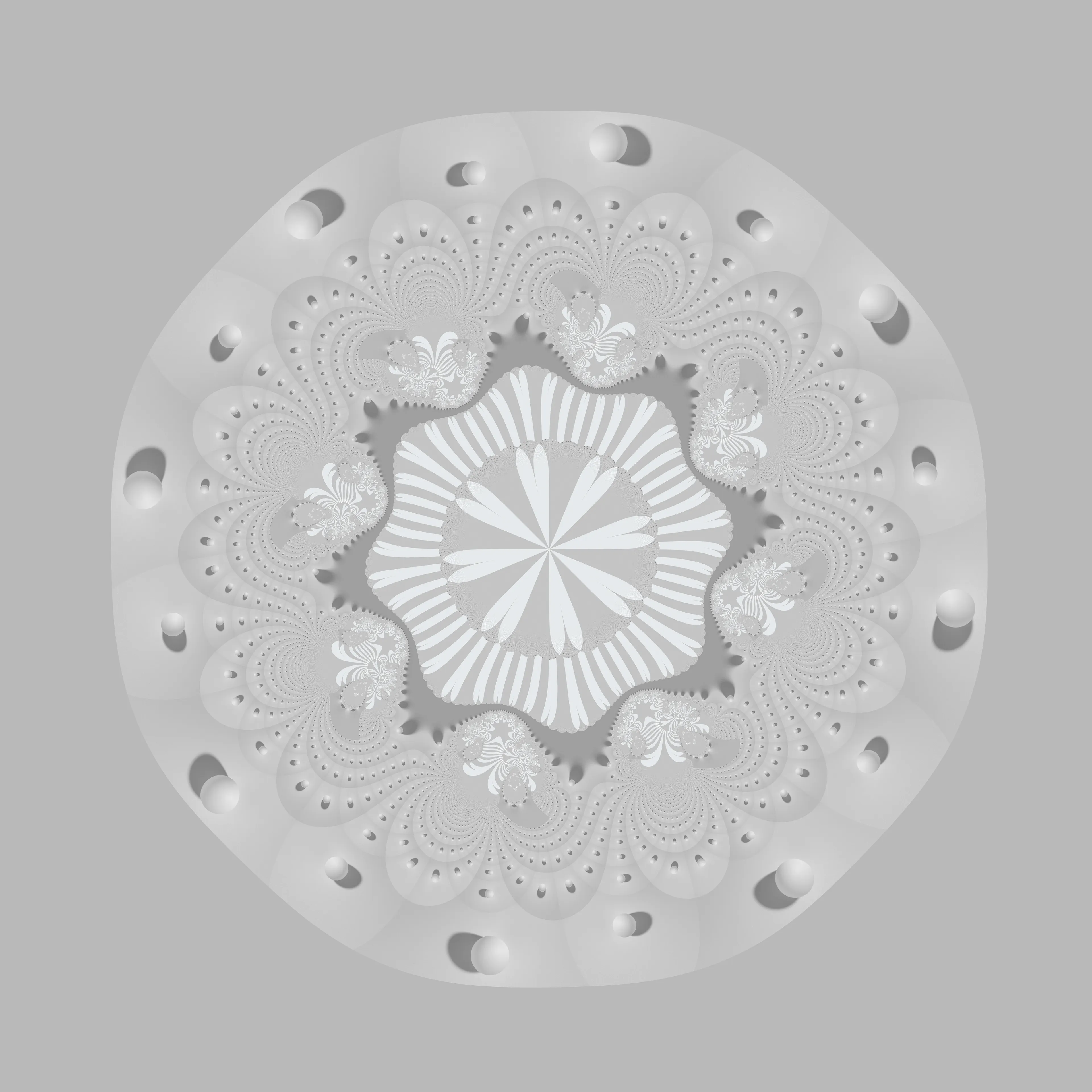 An octolaterally symmetrical light-bathed plateau laden with spheres arranged in knowing significance.

The diurnal of the hemeral series.

This textured exotic Pickover biomorph from the amaterial mathematical realm is the fruit of more than a decade of research and exploration.

8640x8640 pixel 16K UHD image.