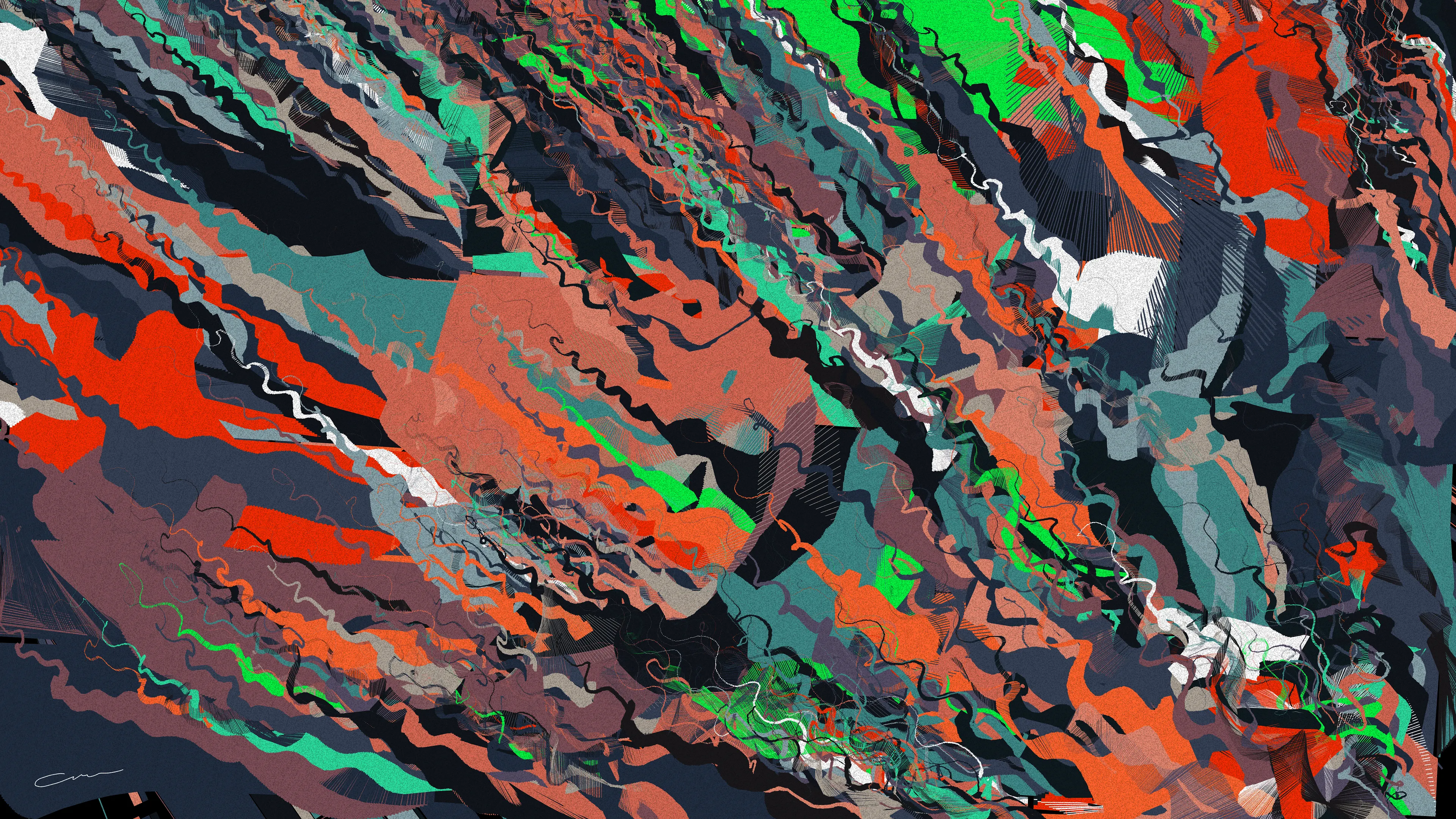 [Che-Yu Wu | Generative Art 4K Classic series]
Classic series will only mint a maximum of 10 works per algorithm on Foundation.

The rolling stone grew moss and gradually slowed down,
The daily scene rusted, Rebars are exposed. 
Carelessly left puncture wound on the memory.
The dark wall spreads from the gap between good old times until it covers all you can see into a murky wall.