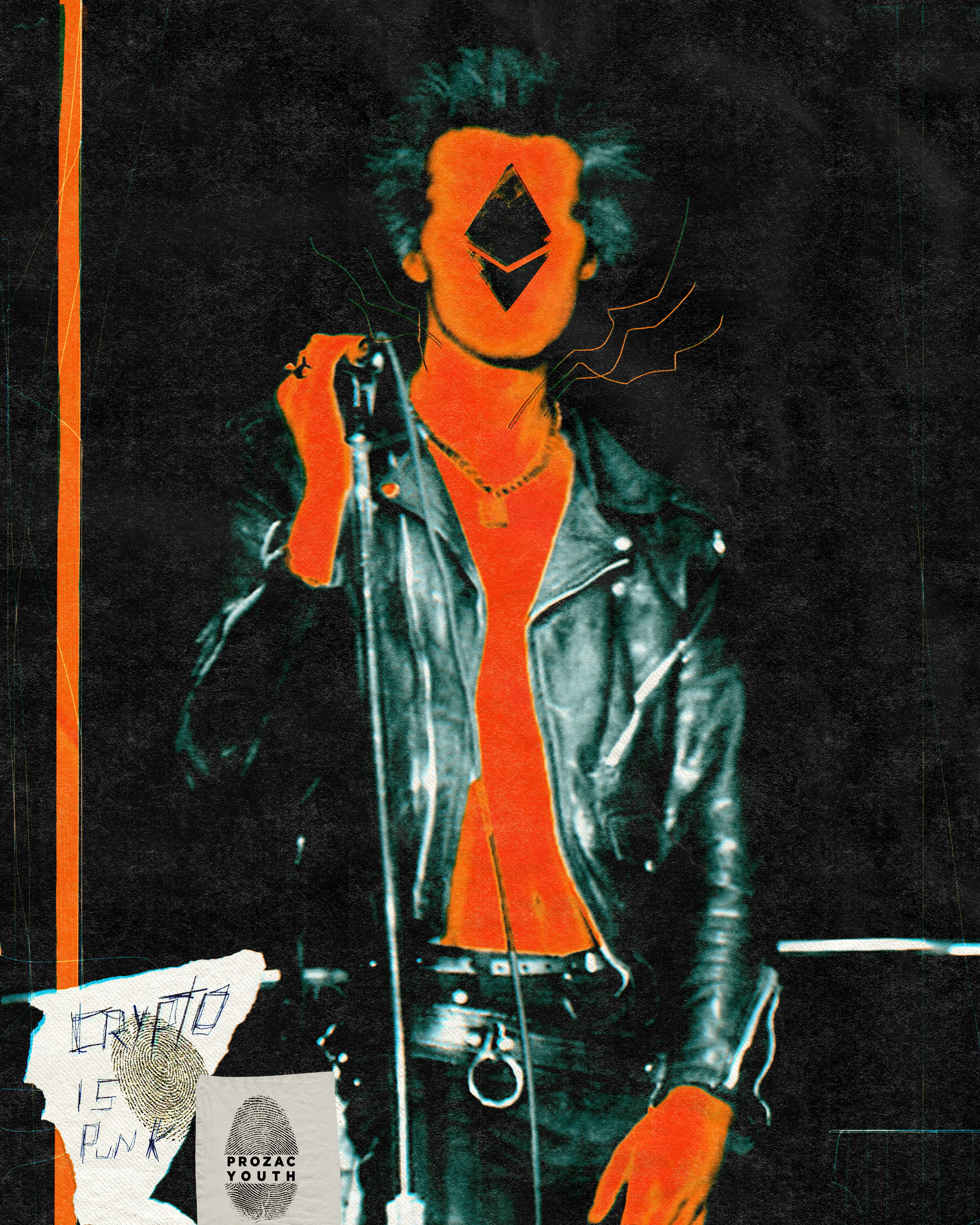 INJURED', experimenting layering of plastic, paint and different papers through digital outlet.

CRYPTO IS PUNK, AND PUNK IS US.