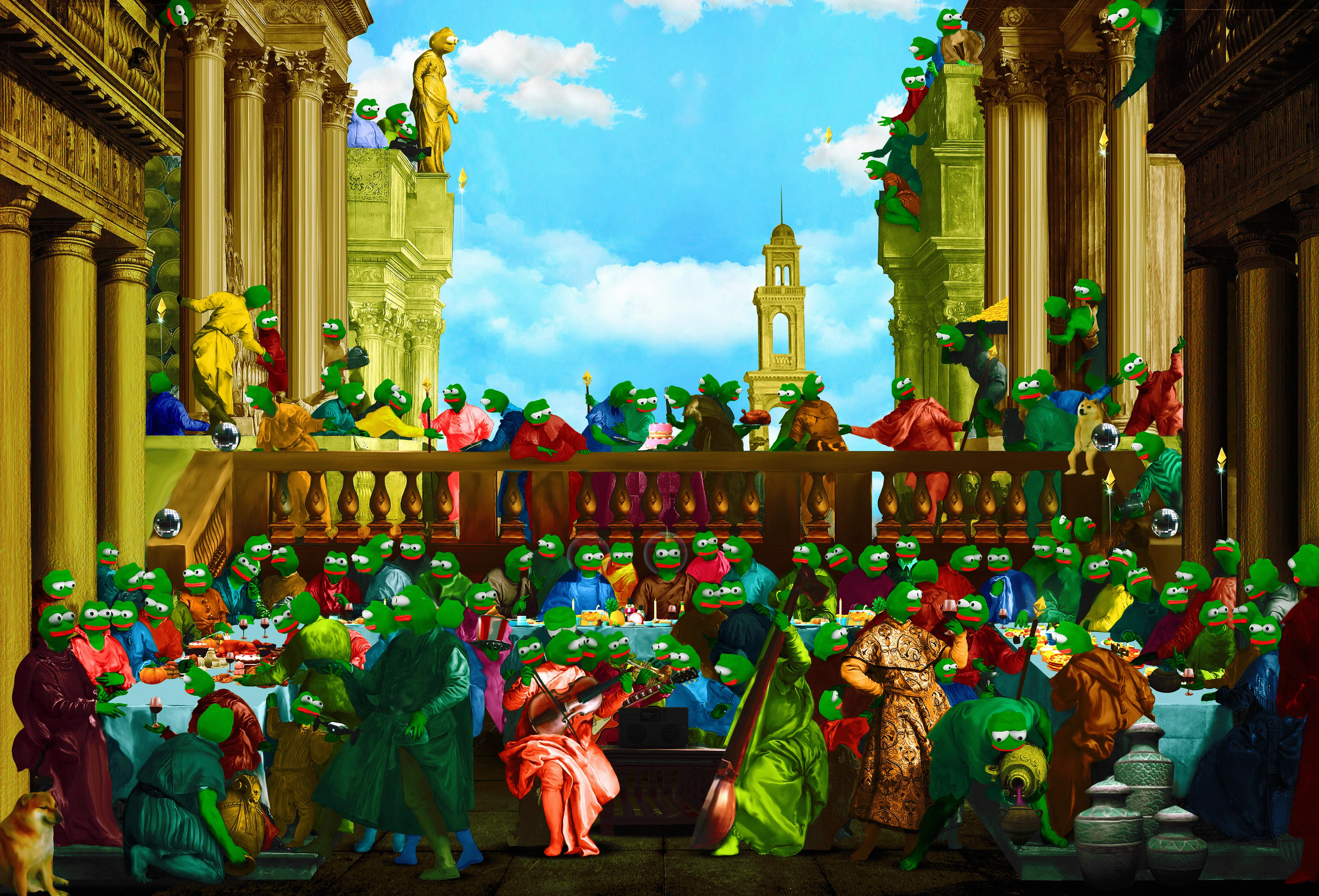 The Wedding Feast at Cana (1563) by  Paolo Veronese inspired me to create this piece of art.

Dimensions: 4382 x 2978

Total no.of Pepes: 111