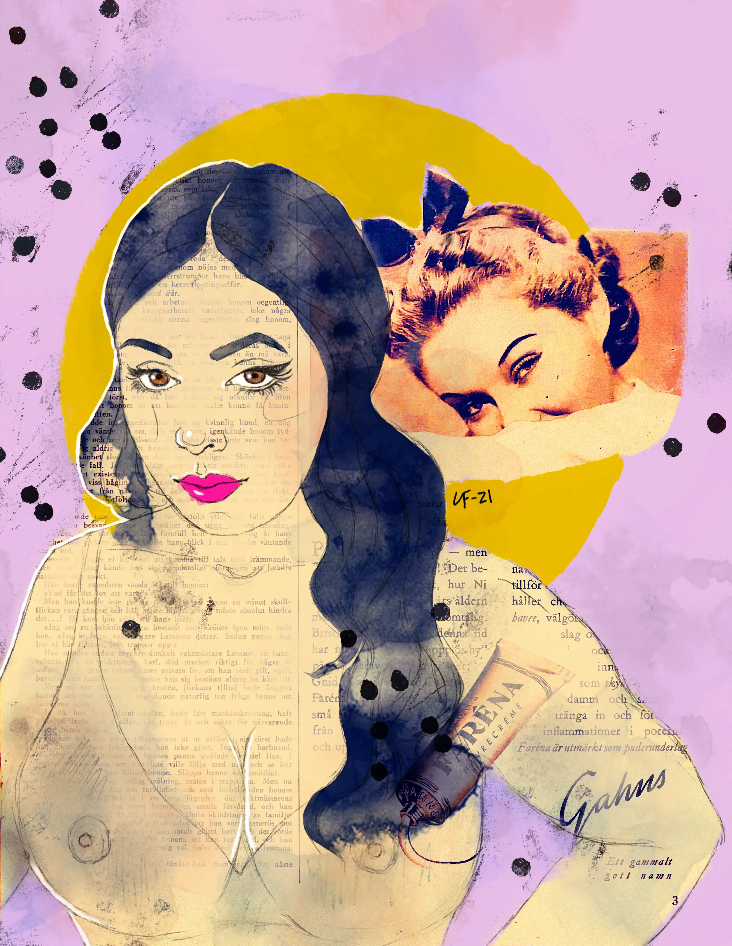 A mixed media piece on vintage paper inspired by the short story in the background. Size 2430 × 3140.
