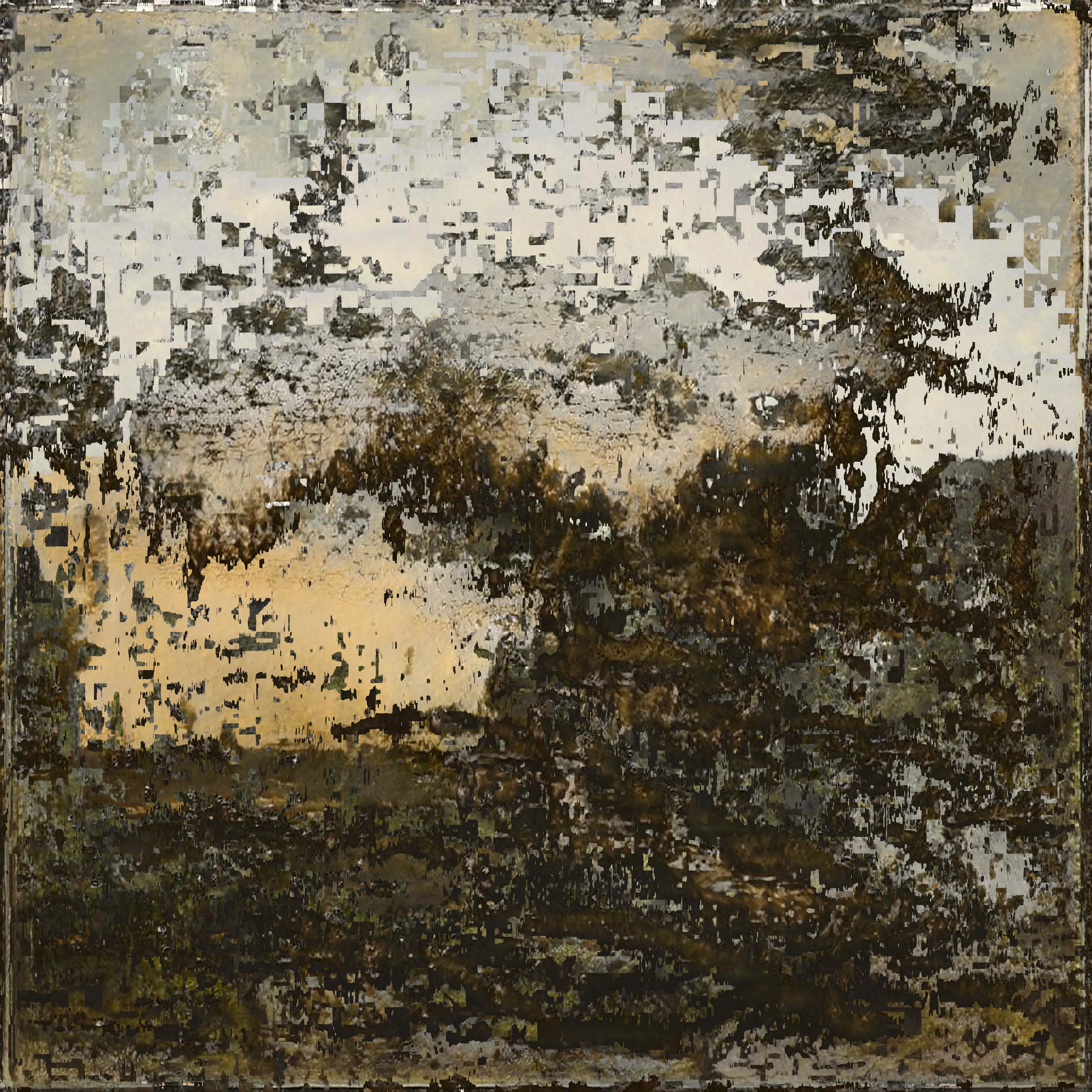 Landscape generated by machine learning and computer vision algorithms, title is constructed by Markov chains algorithms