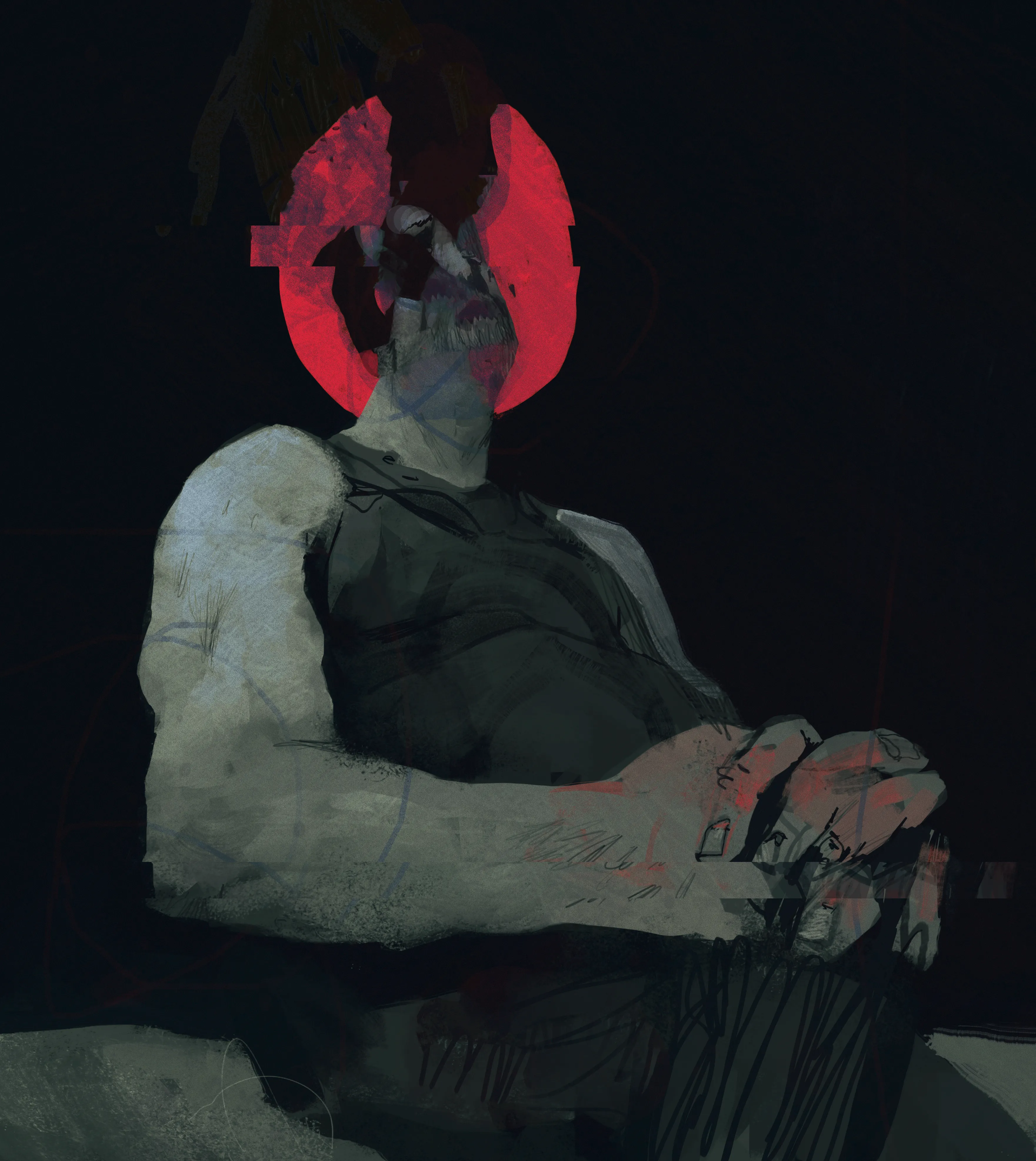 Digital painting of a feeling you get. A hand over the head is an invisible touch from above. 
3522x3948