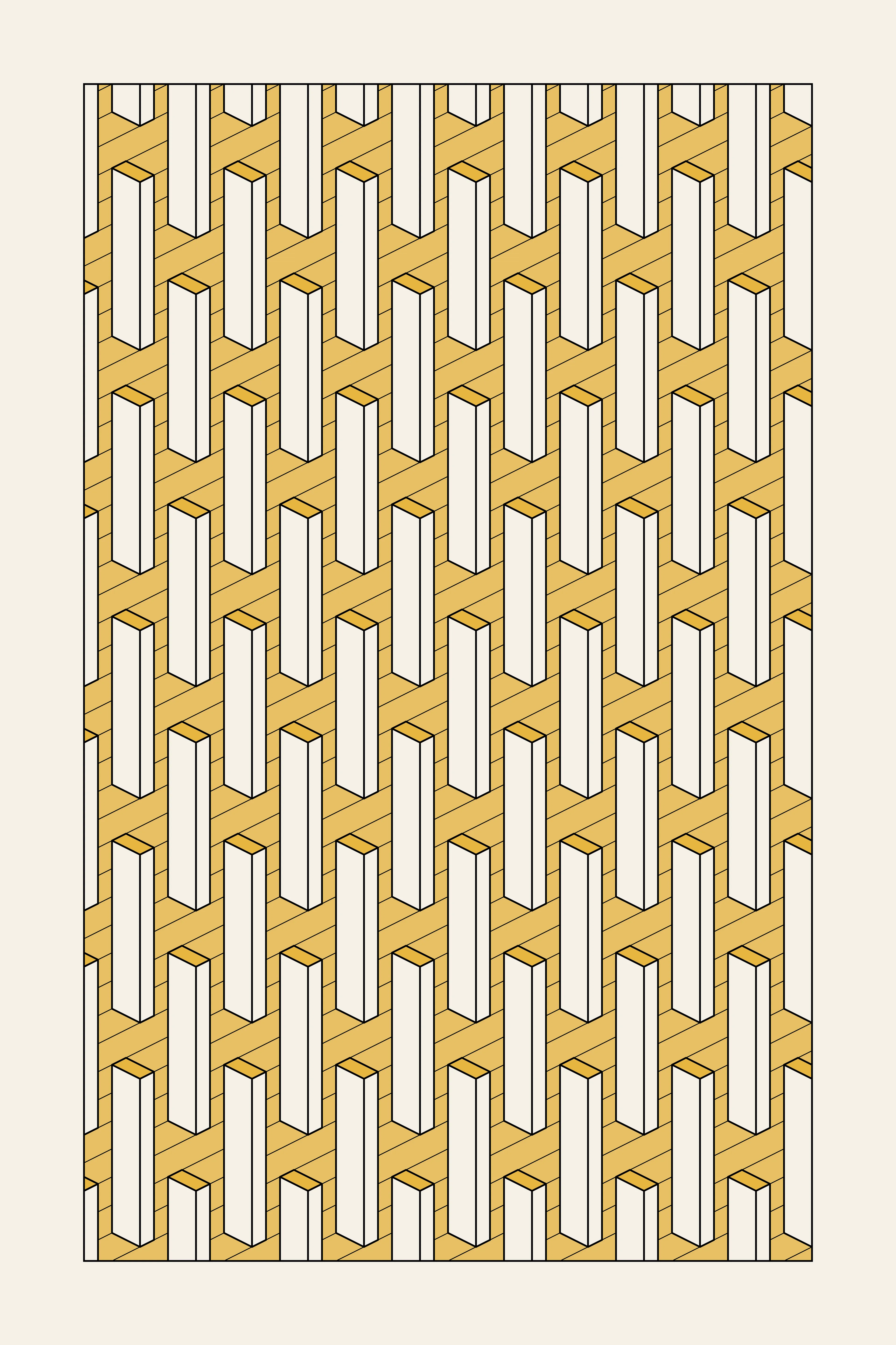 Simple, isometric structures organized repetitiously in a grid. The Pillars series has a subtle expression and consists of a three-piece set generated by code with different colors and shading for each piece.

PNG 8192 × 12288