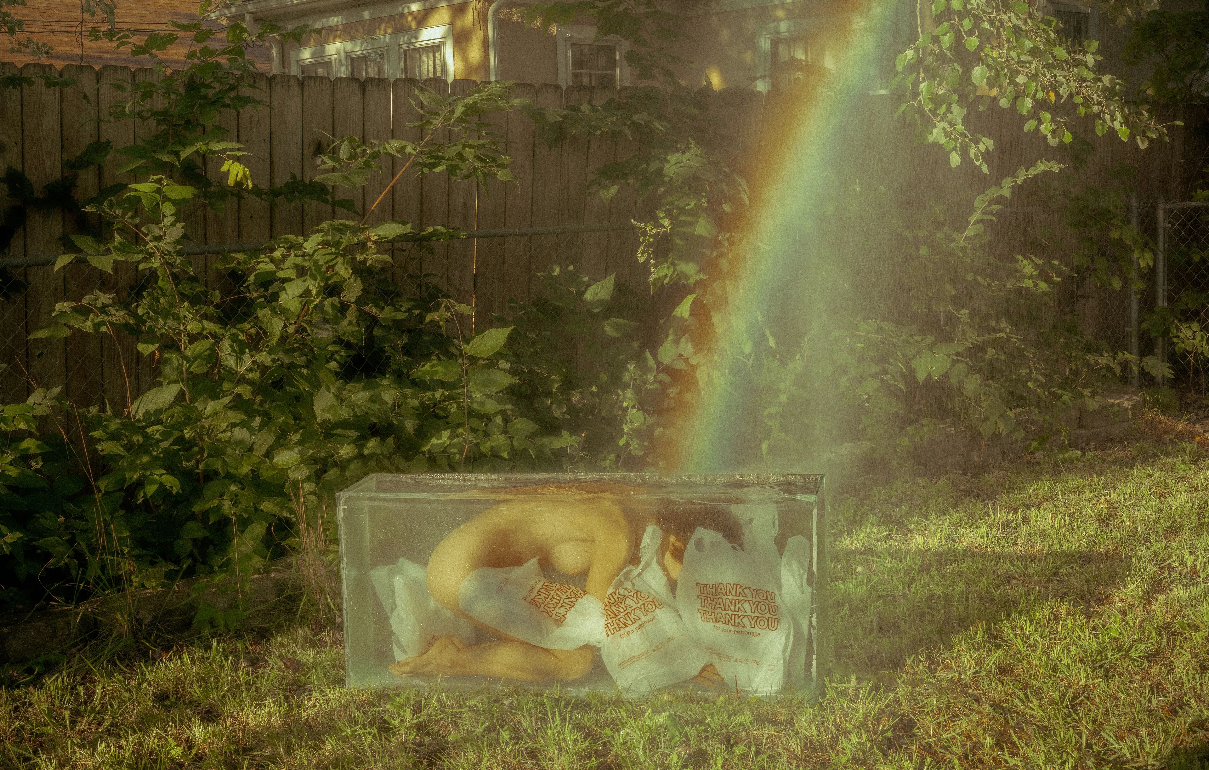 In-between comfort and fear. 

On the aesthetics of late capitalism. 
On being bound to these aesthetics. 
On the destruction of our natural world for the sake of these aesthetics. 
On the watery grave at the end of their rainbow.

Shot in July of 2021. 
