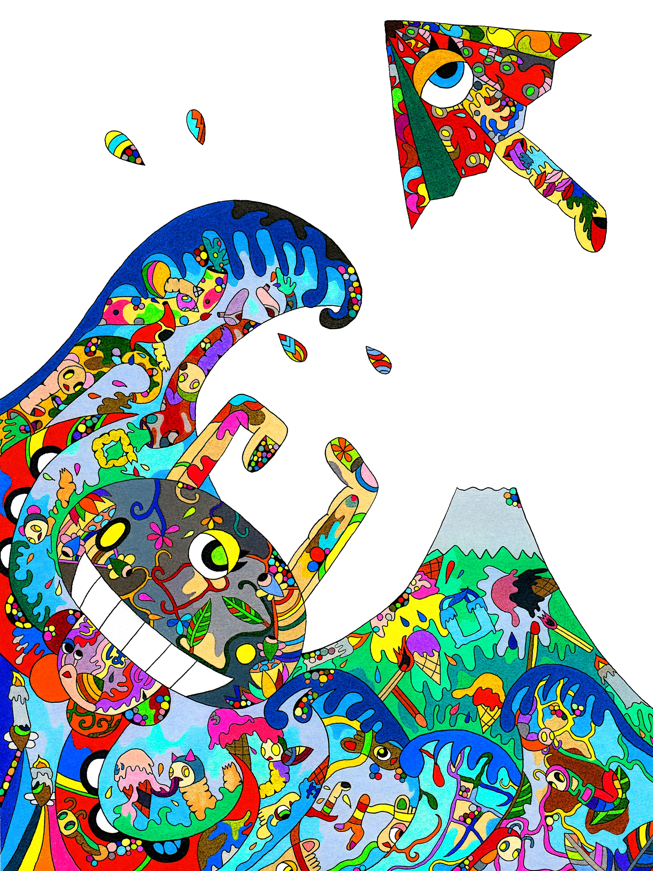 This work is drew lines on paper with a pen and handcolored with colored pencils. After that, I edited it digitally.

Colored pencil and pen on paper, digital edit
2021
2250×3000px