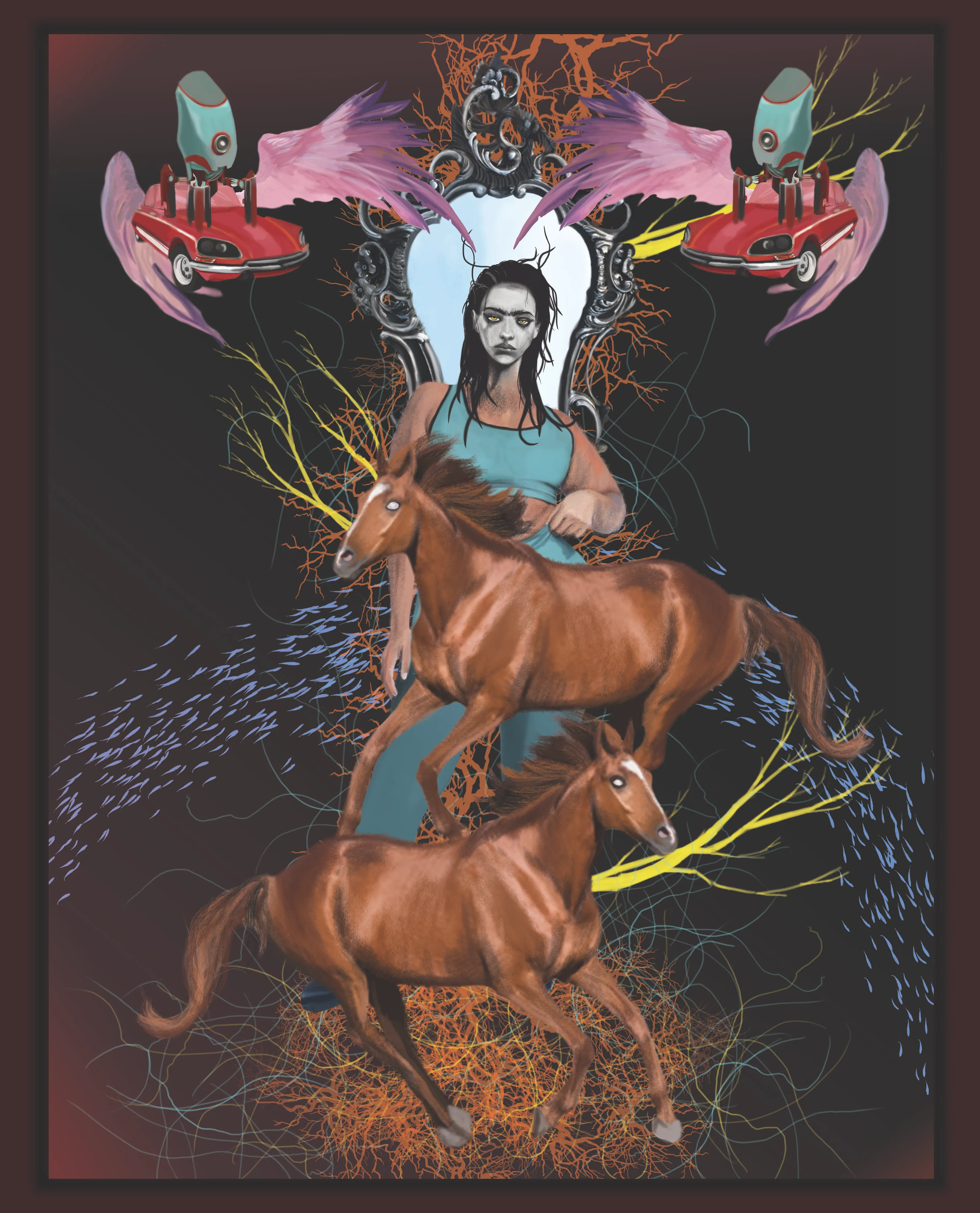 A mirror demands time.
It cuts branches of our existence.

Will we show off robots, as we do with cars, as we did with horses?

A perfect body demands a mirror.
It drowns sparks of our existence.