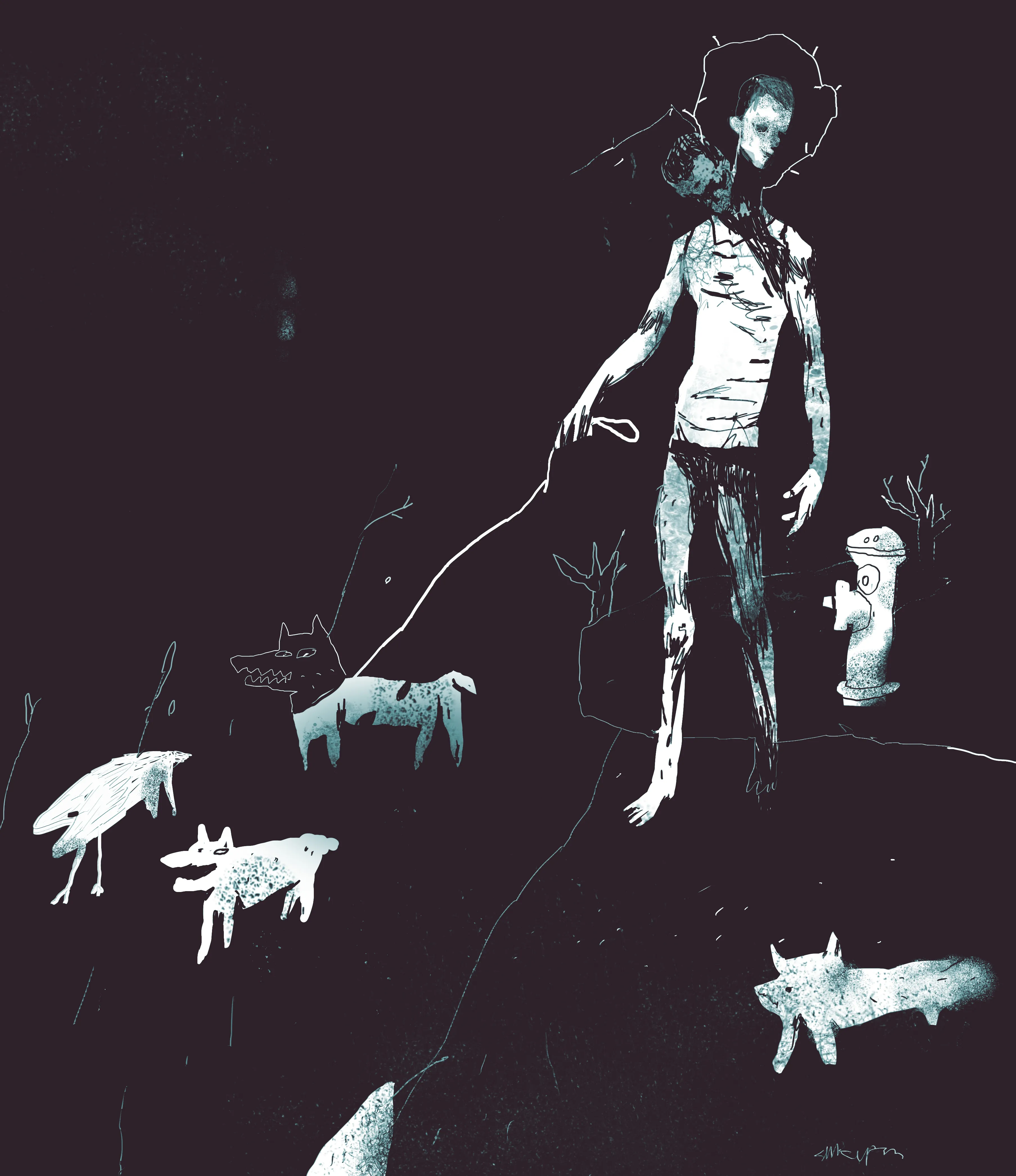 An image that I appeared in my head when walking a dog once in the night and a feeling of despair and loneliness, which turned into a series on its own. This world is filled with sad kings without kingdoms and their dogs, which represents the escape from the loneliness. These kings are the rulers of the emptiness and nothing else. They live inside of us. 


3613x4182
