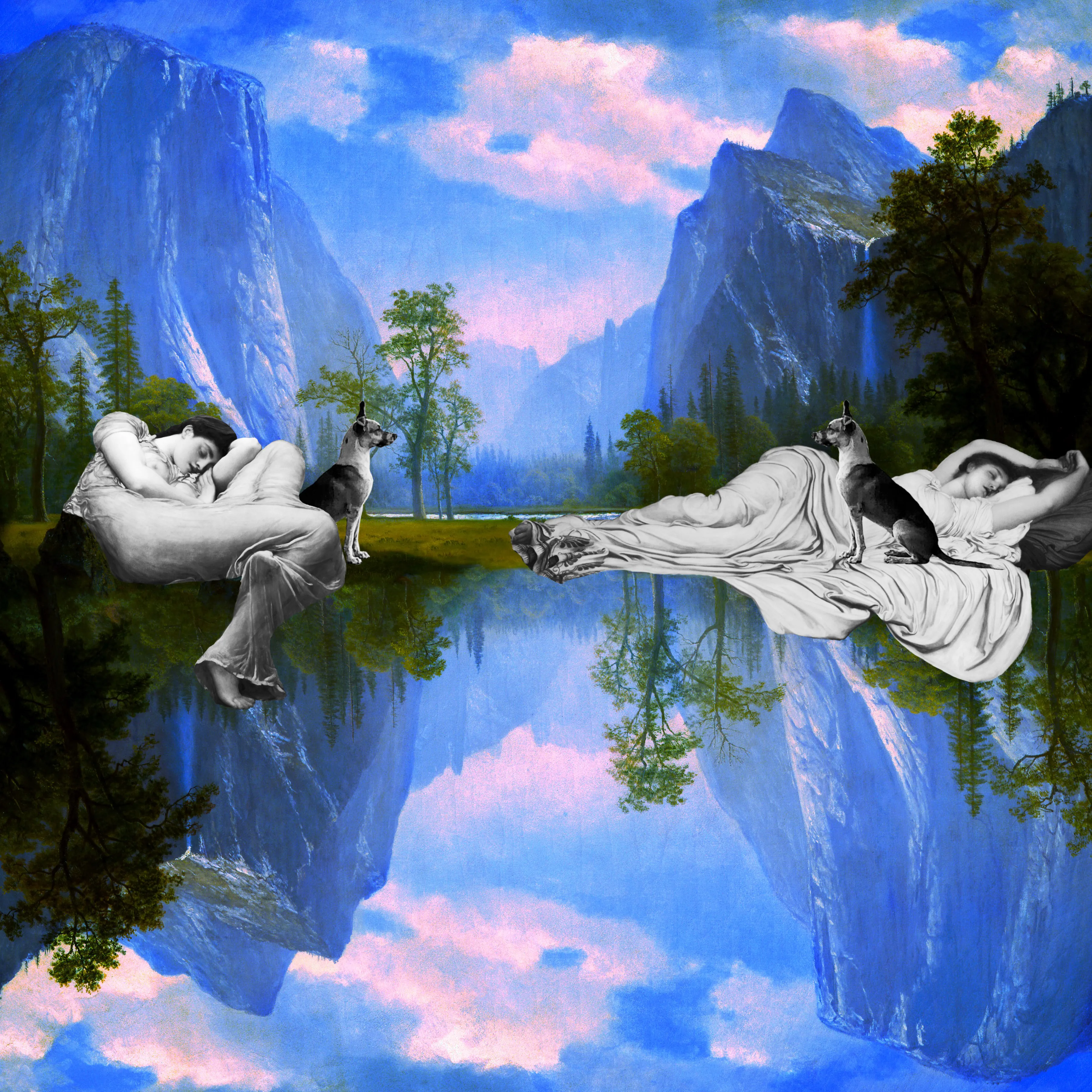 Sleep
by: iuri kothe
medium: digital collage
year: 2016
date started: 20160611
date finished: 20160619
size: 3600 x 3600 pixels

blog post: https://beta.cent.co/iuri/+d1gwgy 
video timelapse: https://youtu.be/XGYXMZAJtFc

sources:
albert bierstadt - looking up the yosemite valley [c. 1863-75]
lord frederic leighton - flaming june [1895]
lord frederic leighton - cymon and iphigenia [1884]
iuri kothe - photo of a dog in martins de sá / paraty, brazil [14/8/2015]