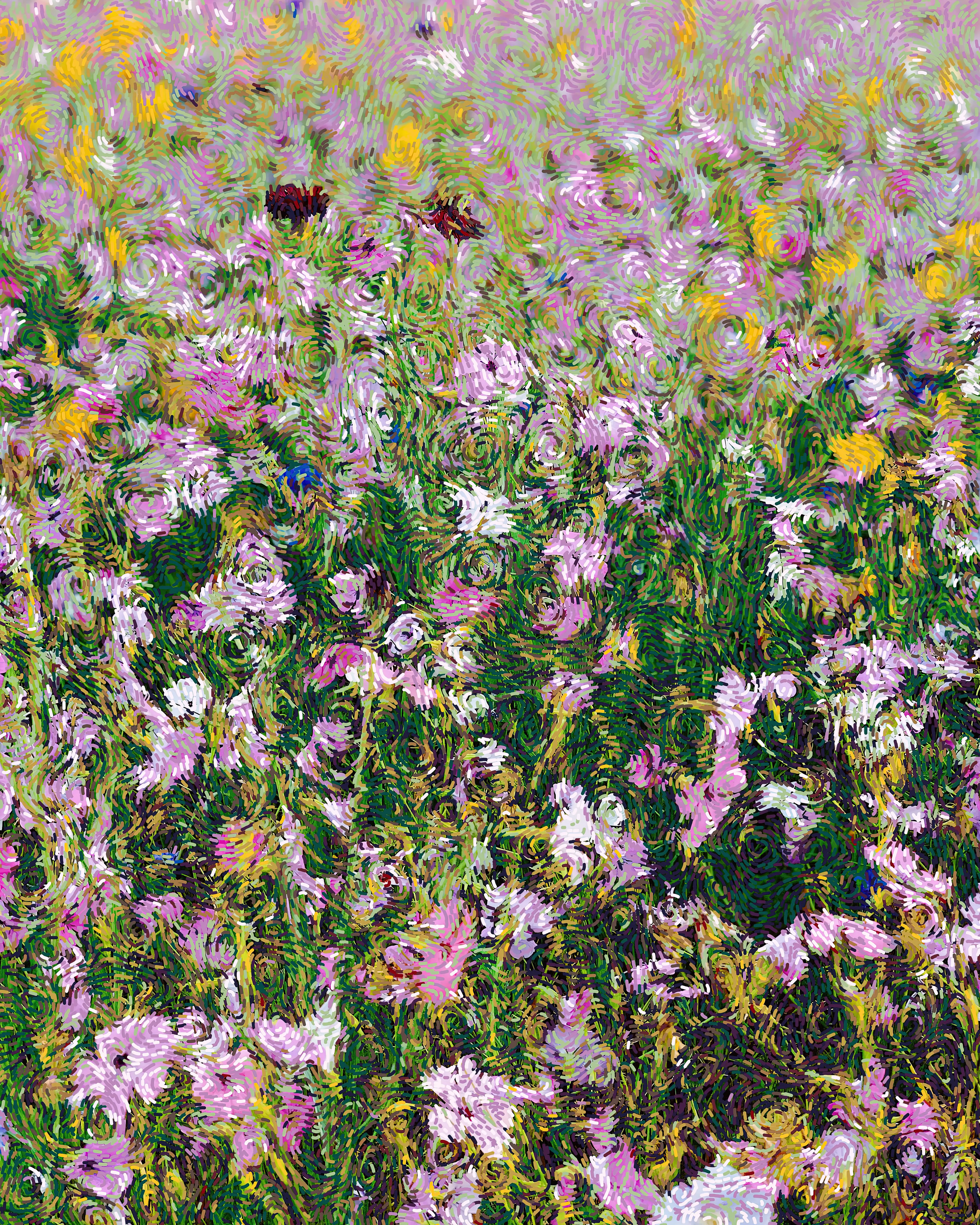 Spring Day #1 is a generative plotter painting and NFT. Computer vision algorithms are used to generate flowing lines of color that stay in sync with the underlying photograph. 13 colors are selected semi-randomly from a pre-determined set of 70 possibilities. I love the feeling of motion and energy that the flow lines add to the artwork. 

The NFT is 5760 x 7200

*Physical Plotter Painting*
The auction winner will also receive the large framed physical plotter painting! Here’re the details:

Size Unframed: 24” x 30”
Size Framed: 31” x 37”
Number of Colors: 13
Medium: Acrylic paint on photo paper
Ships worldwide

Additional info: https://www.coryhaber.com/product/spring-day