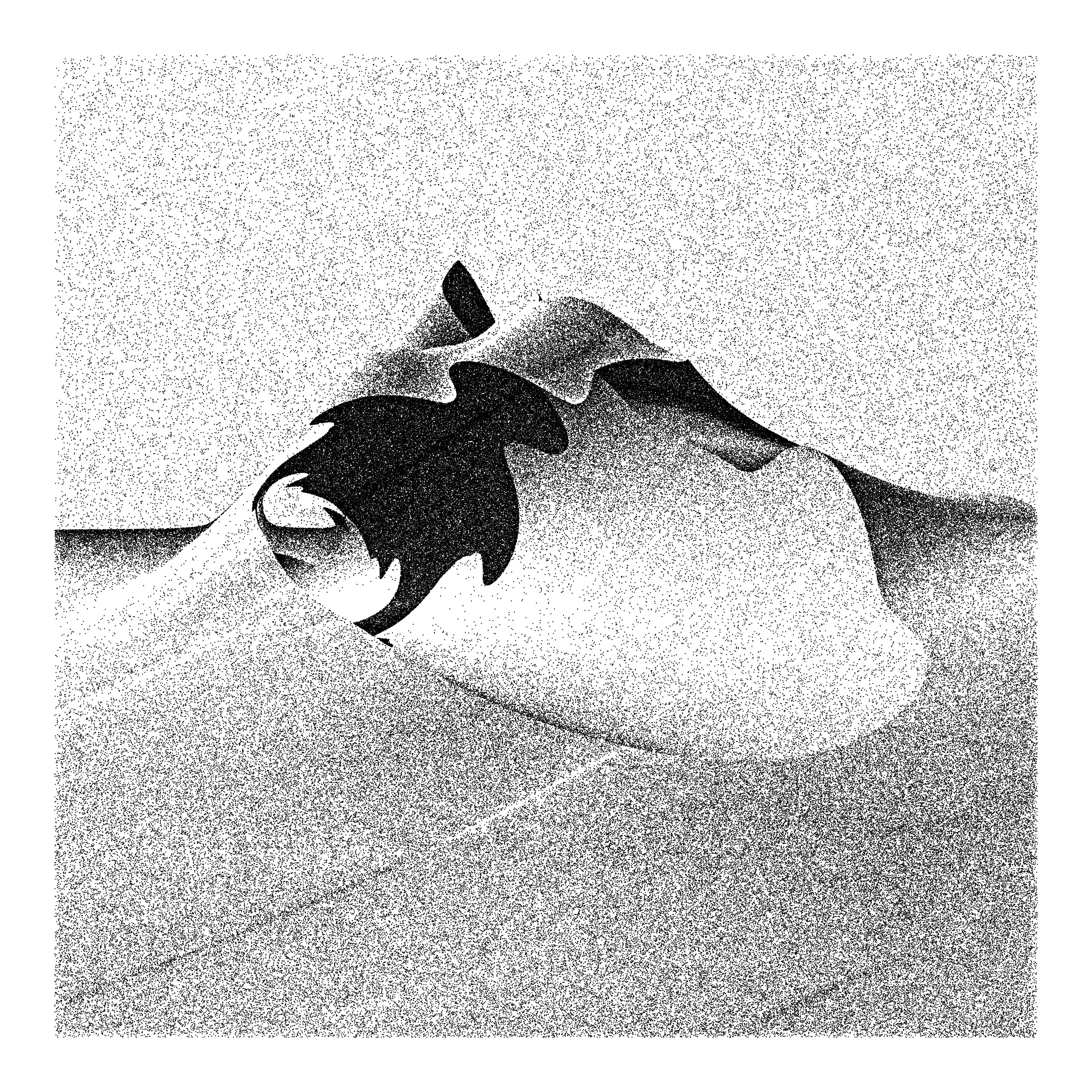 (alt.: Dune Walks Into A Bar) Procedural landscape with hole, rendered using stippled raymarching. This is one of the early outputs from the program that would later become my rayhatching framework. Written entirely from scratch in JS without external libraries. PNG 9001x9001 pixels. Created in October 2021 by Piter Pasma.
