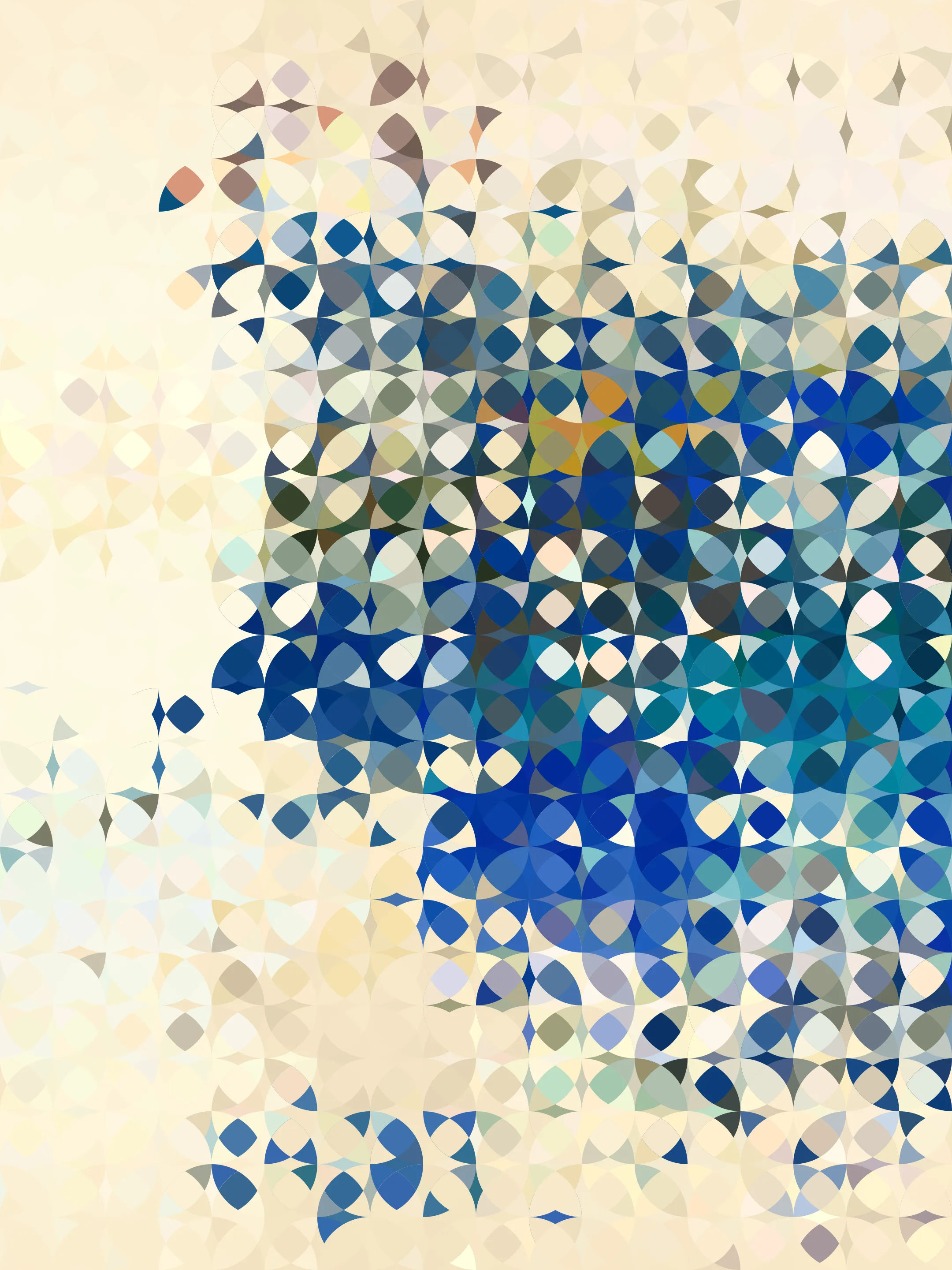 Generative artwork exploring color and the emergent effect of stacking simple shapes and filling their intersections.