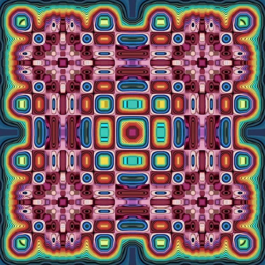 Generative artwork made with code. Exploring dynamic patterns informed by mid century Opart but warped by my algorithm to create modern gems. 

1:1
5400x5400px