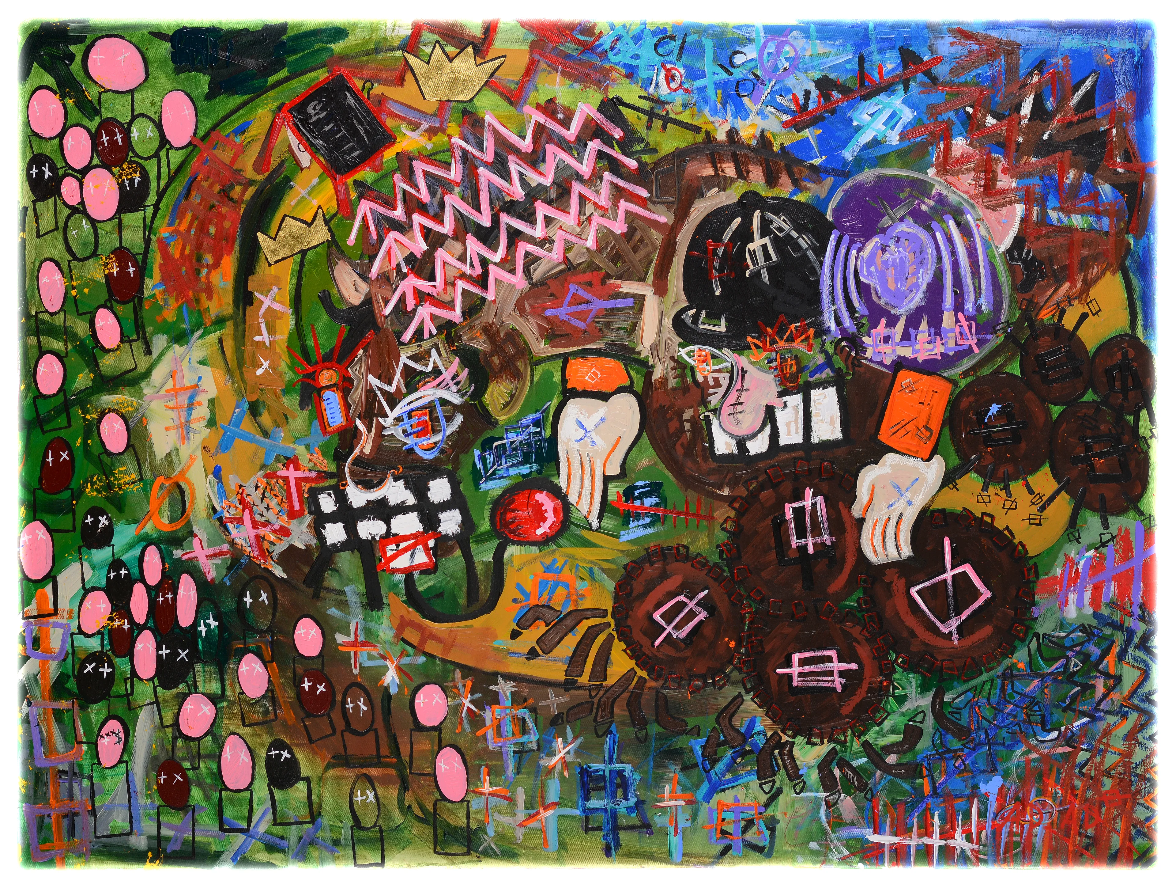 At the Races || Original Painting - Acrylic, Oil Stick, and 24k Gold on Canvas, 2015 || Digitally Retouched, 2021