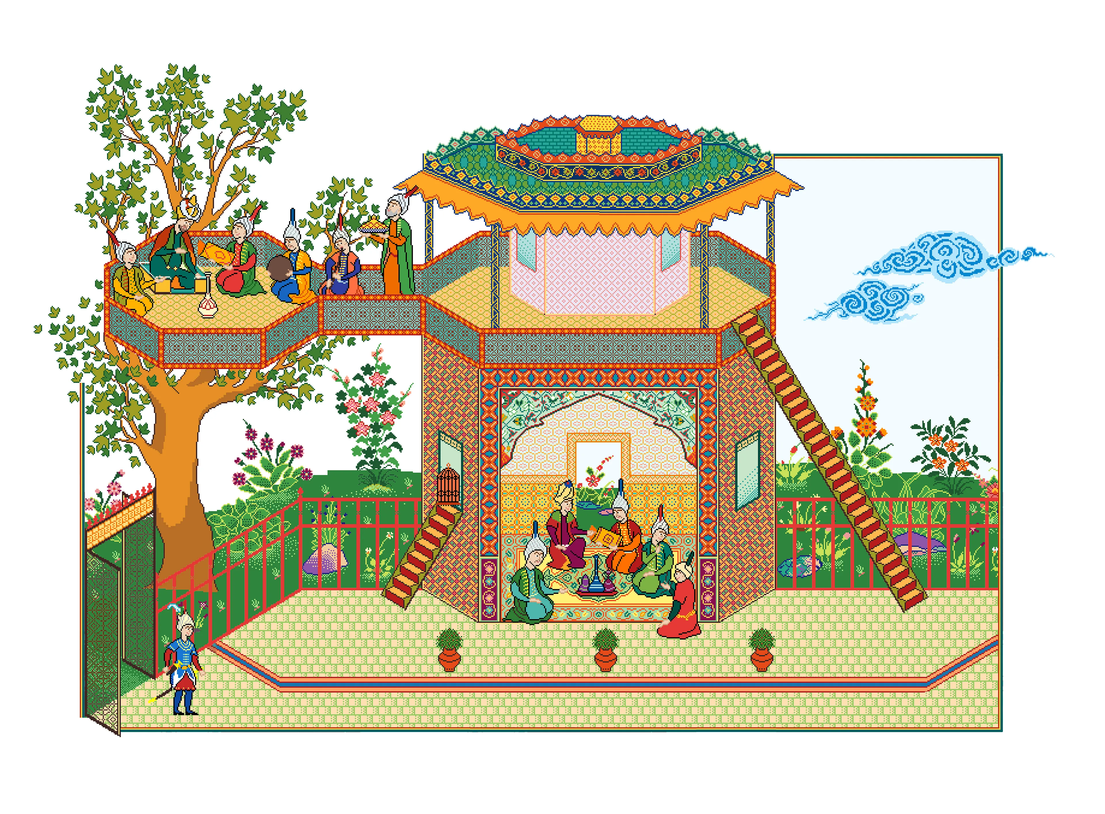 Here we go again, like a family with different viewpoints and backgrounds. This planet will keep us by each other’s side.This world has brought us all together. 
Inspired by Persian miniature
637. 474 pixels

Resized artwork: 5899.4344 pixels
