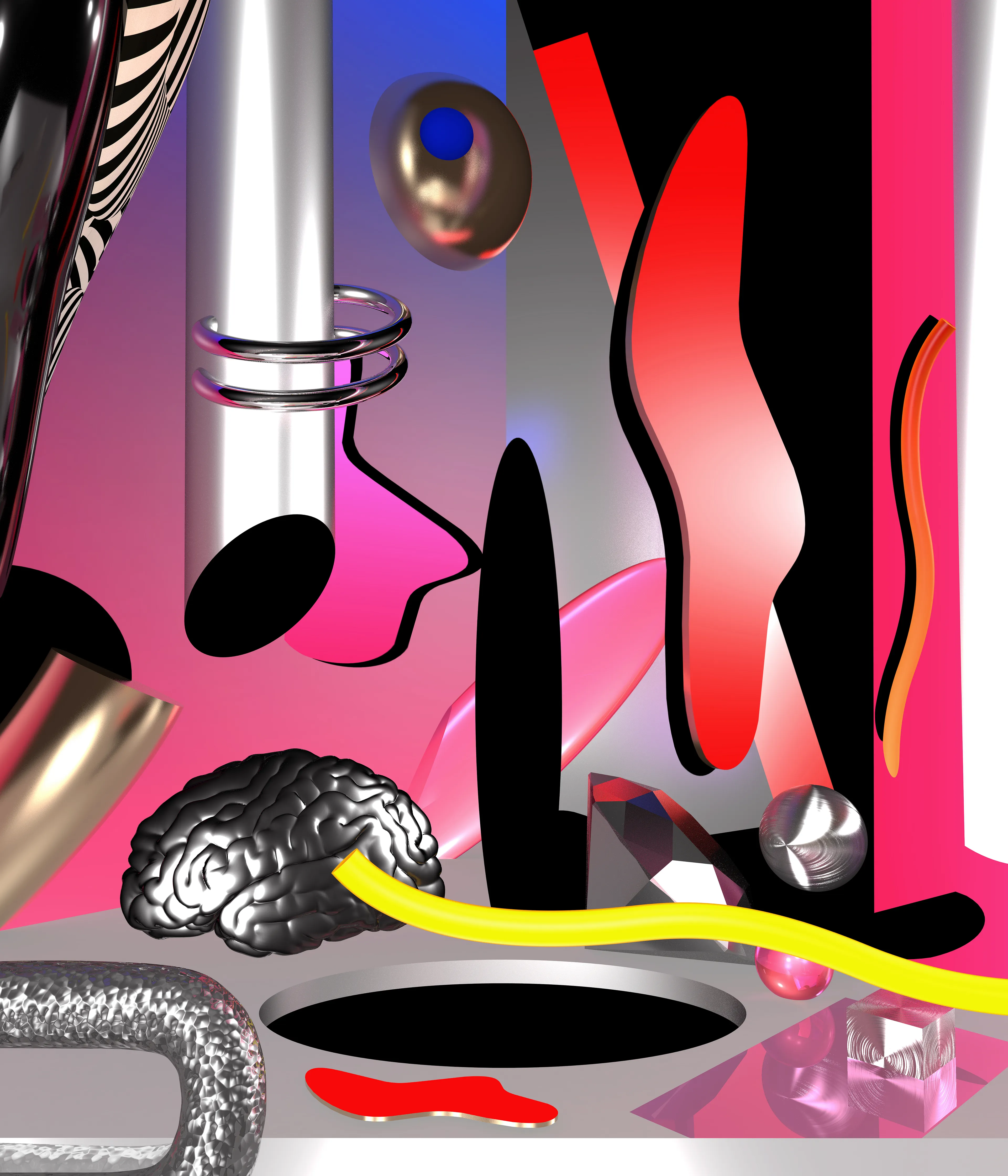 Abstract representation of the death of the ego, when everything that is, no longer resonates, what is you, no longer you.

The chaos and fullness in emptiness.

3D 
6000x7000 pixels; 300 dpi
2021