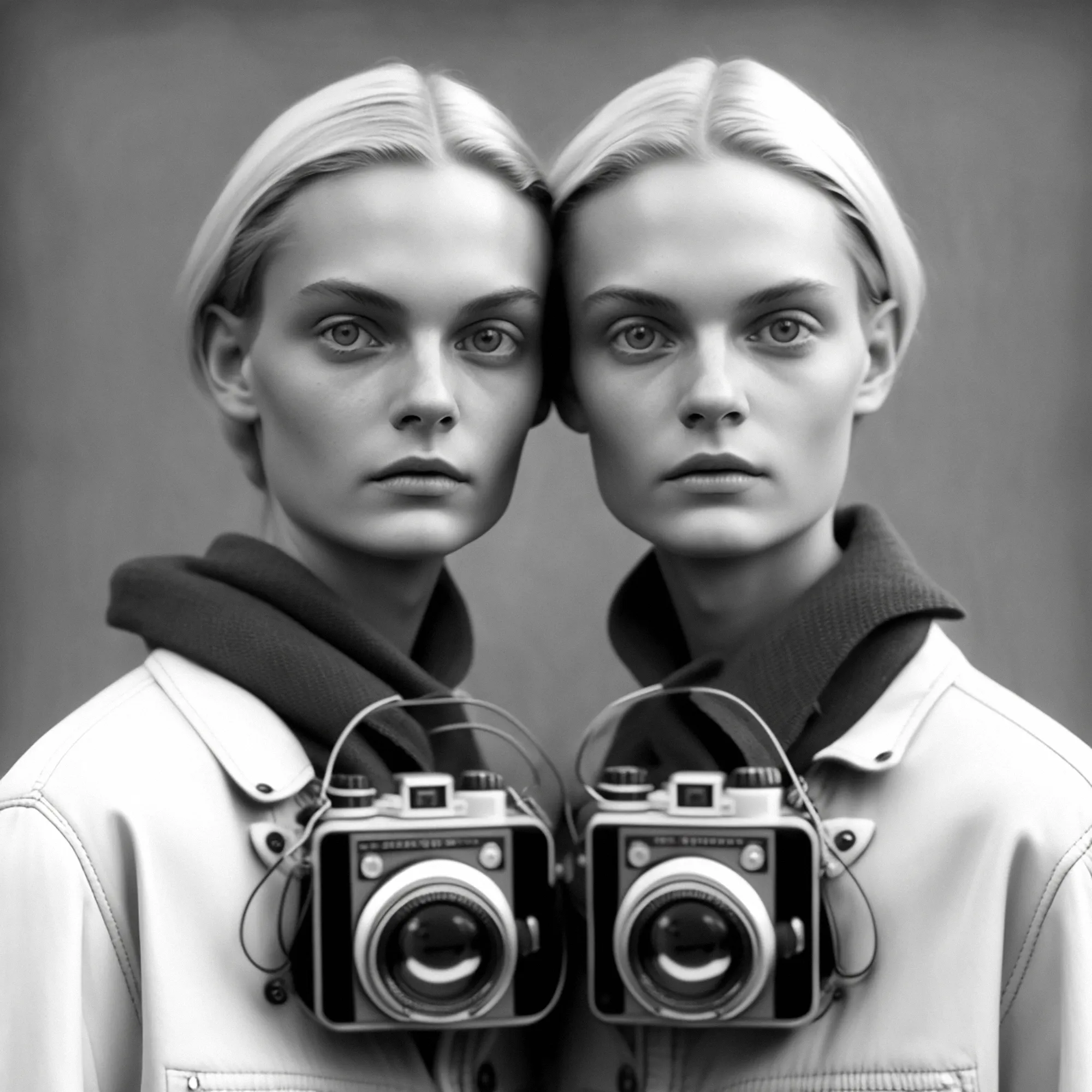 Traces of Truth comprises 500 portraits of twins, each adorned with cameras born of dystopian utility, as a universal metaphor for the tension between resemblance and recognition- asking questions about the camera’s influence on our culture, self-awareness, our subservience to its power, the nature of photography and our relationship to truth. All work copyright Barry Sutton 2023. Owner of this work may display for private or public use. No other rights are granted.