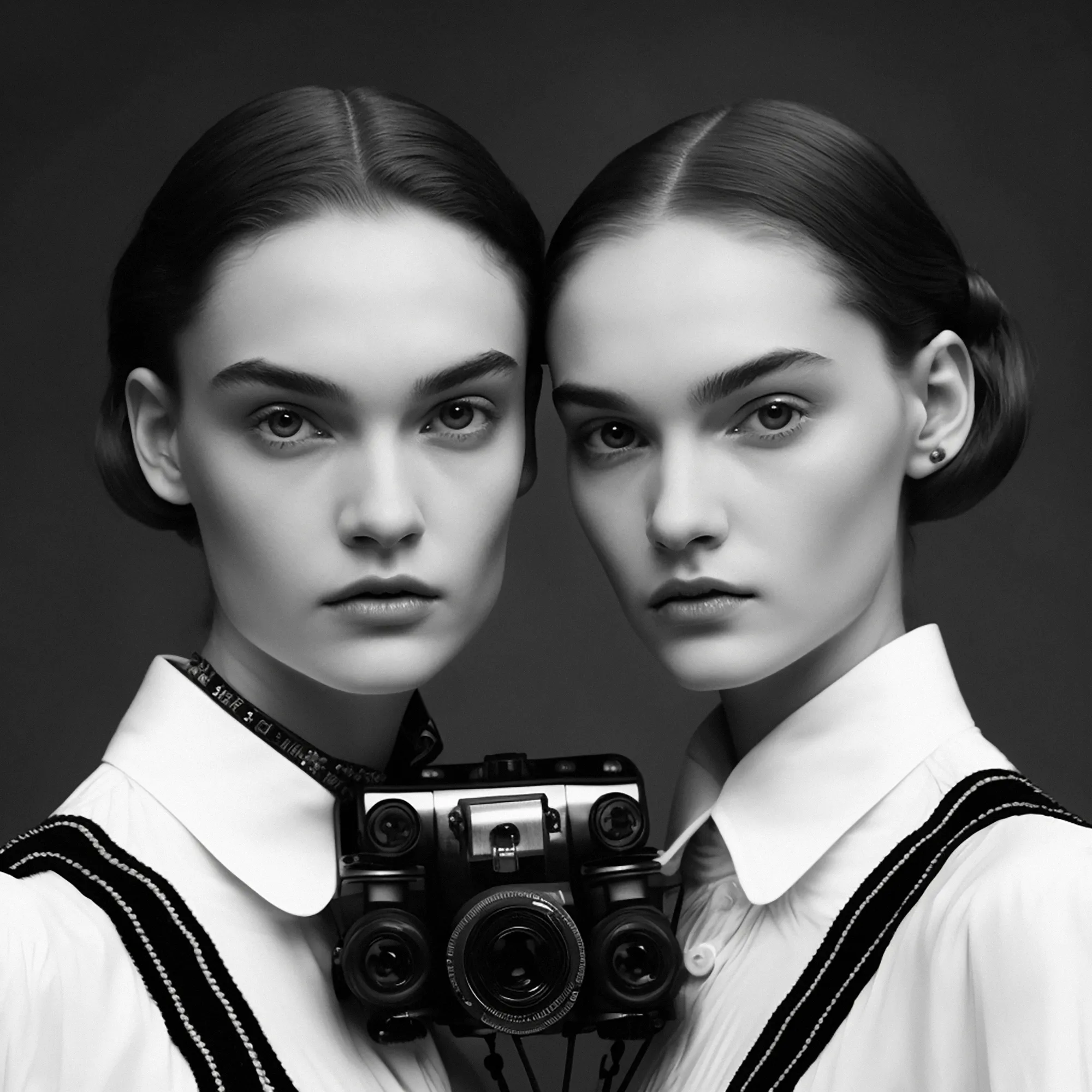 Traces of Truth comprises 500 portraits of twins, each adorned with cameras born of dystopian utility, as a universal metaphor for the tension between resemblance and recognition- asking questions about the camera’s influence on our culture, self-awareness, our subservience to its power, the nature of photography and our relationship to truth. All work copyright Barry Sutton 2023. Owner of this work may display for private or public use. No other rights are granted.