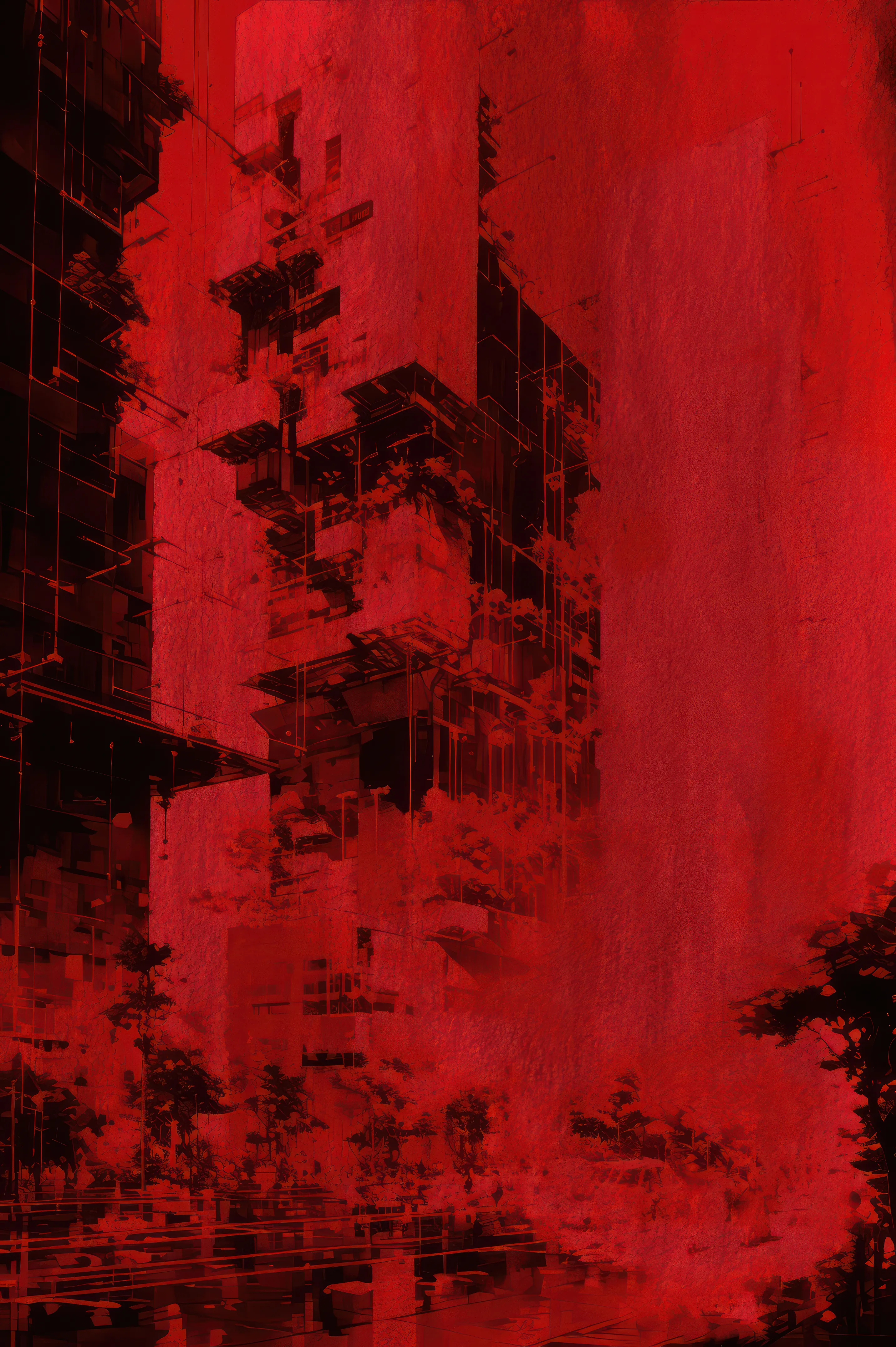 Lithography style artwork.  
An impression of shapes and volumes in the eye of the observer.
