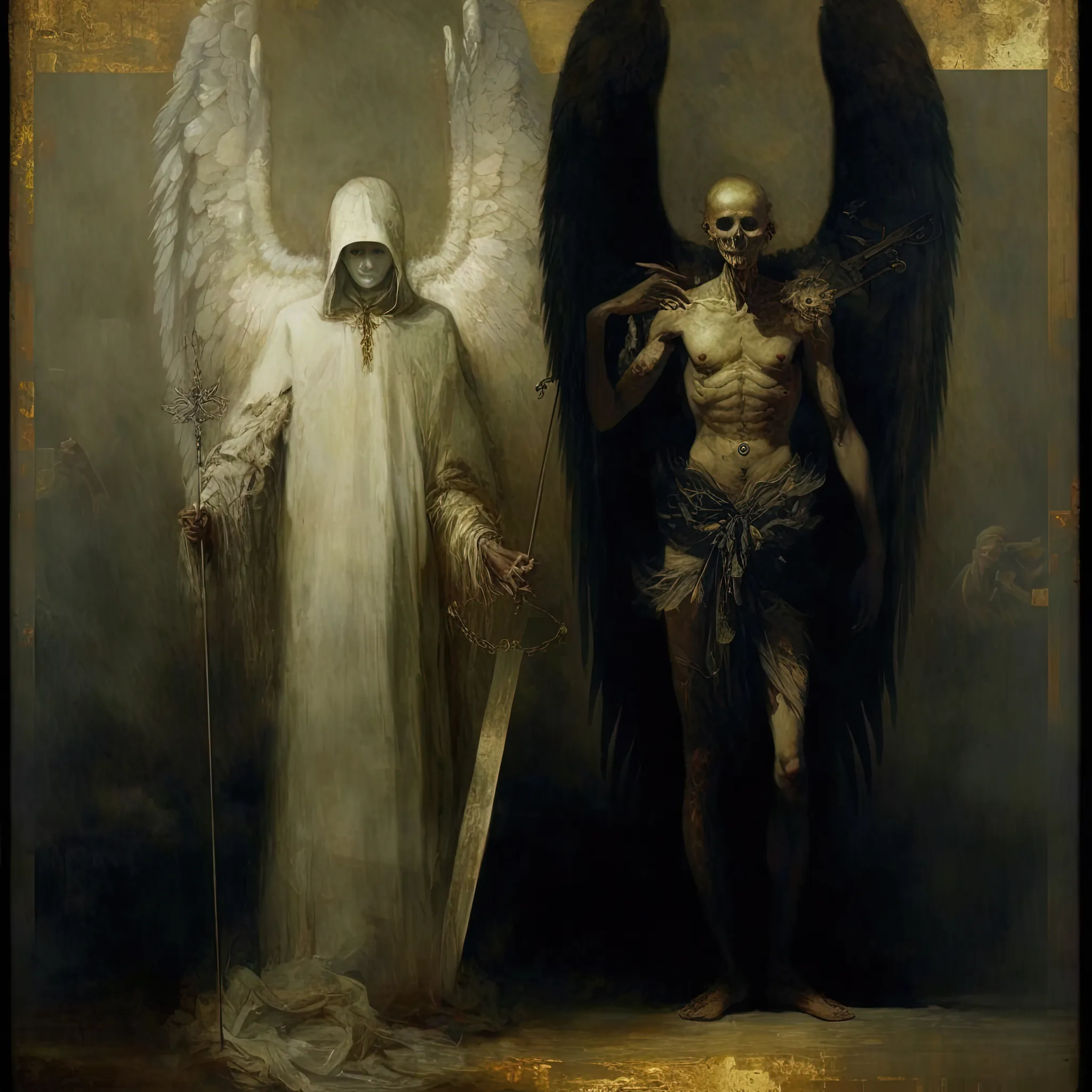 In many mythologies, human characters are often portrayed as having two distinct sides to their personalities or nature. 
One side represents good, light, and righteousness, while the other represents evil, darkness, and corruption.

Different mythologies have their own way of depicting the two sides of human character.

In Christianity, it is believed that Adam and Eve were created in God's image, but they fell from grace and became sinful, having two sides of human nature: good and evil.