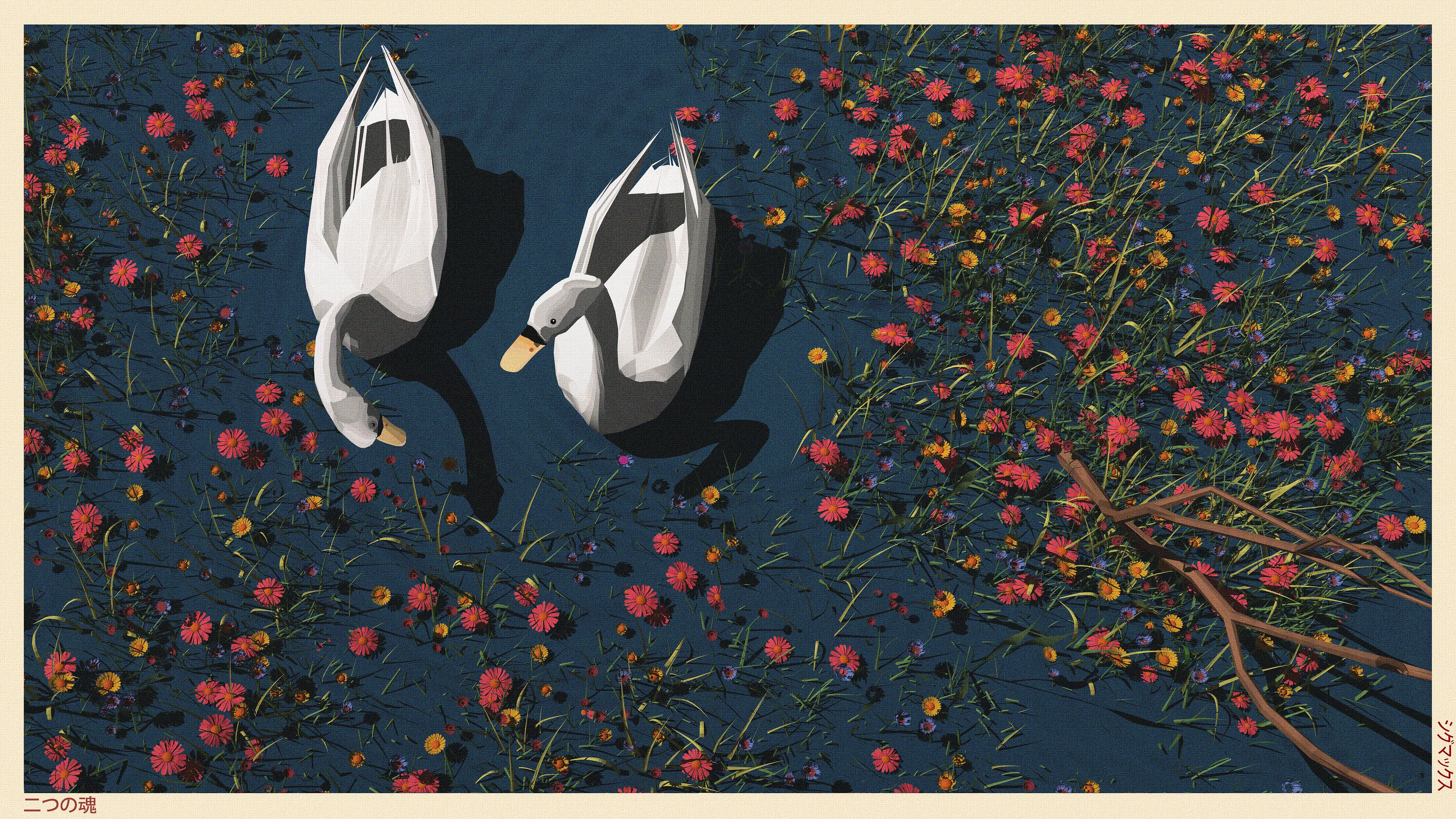 We float together in these quiet waters,
Side by side through blooming days.
How easy to miss what matters—
Your presence, steady in countless ways.

Like branches that cut across our path,
Life brings its share of rough and strain.
Yet we navigate with gentle wrath,
Two white shapes in flower-filled terrain.