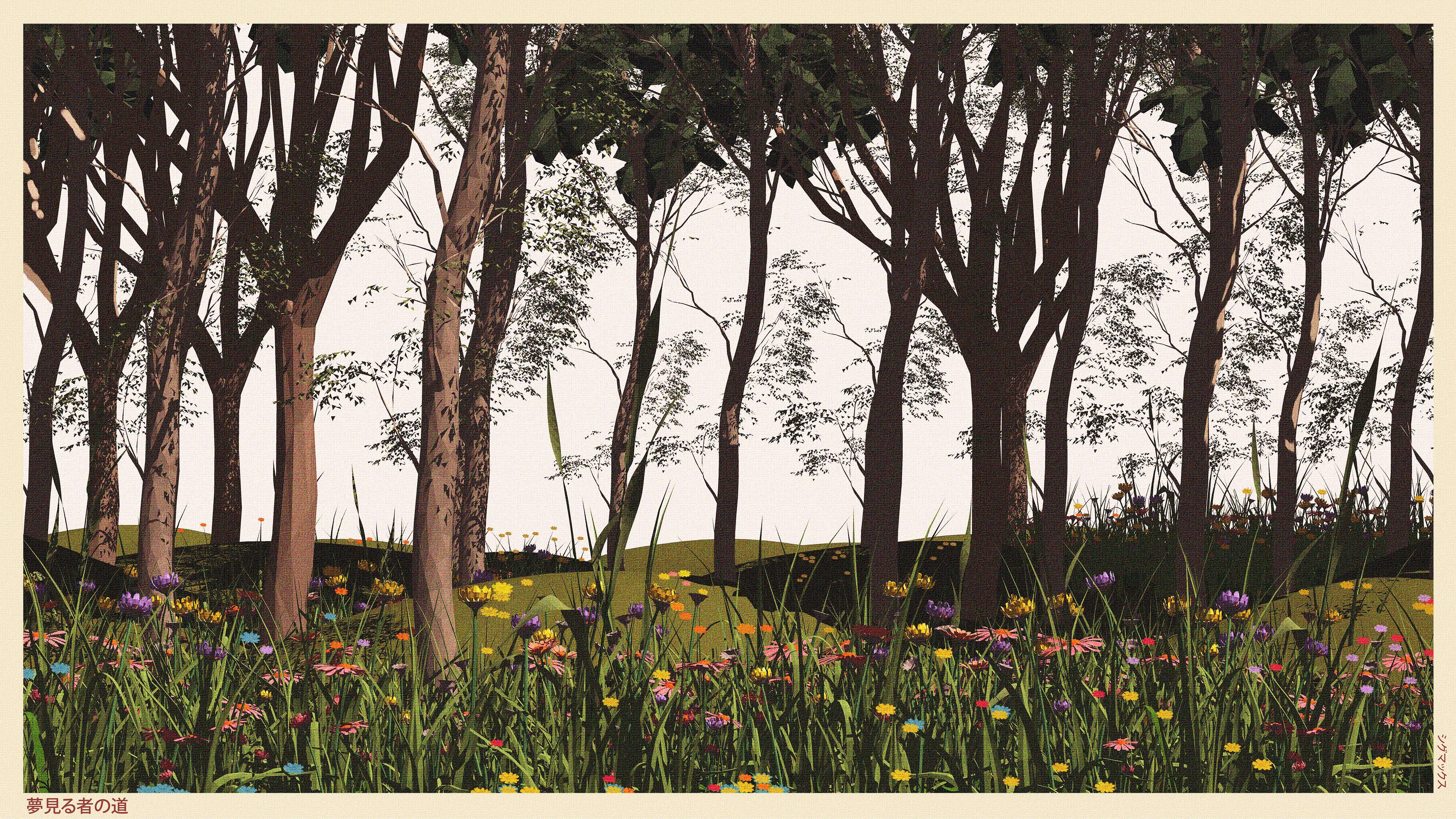 Trees stand like sentinels,
Wildflowers dance below,
On this path of dreams
Where light and shadow flow.
Colors whisper secrets
As day prepares to rest,
Nature's gentle embrace
A moment heaven-blessed.