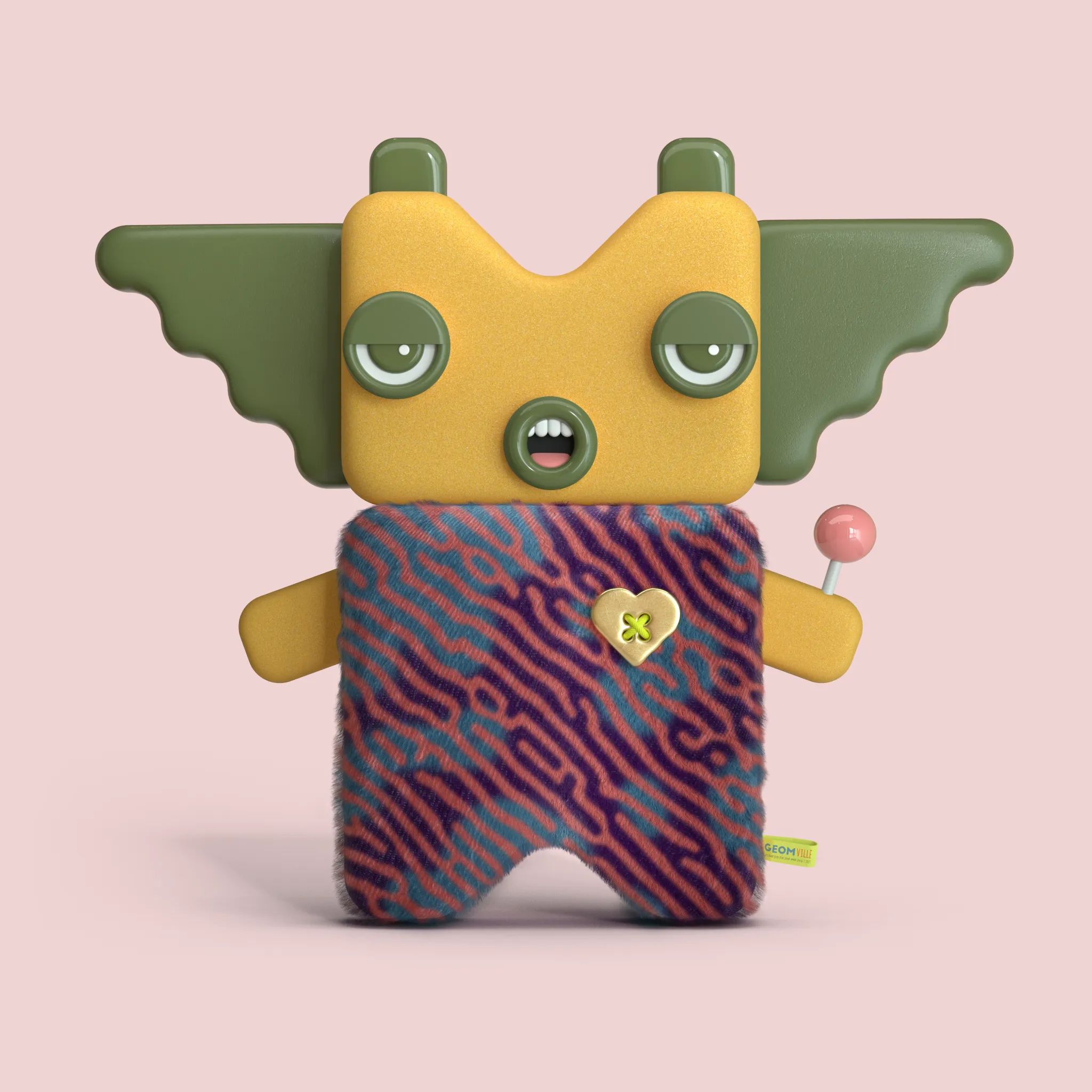 Geomville is a virtual designer toy project turned into unique collectable 1/1 NFTs.

The concept of Geomville was developed in the autumn of 2021 with the intention to bring something really cute, unique and heartwarming to the NFT space. 

Collecting toys is a part of growing up. Toys remind us of our childhood, and these experiences follow us along all our lives. Inspired by that, Kai, Jax and Bo were created to make people feel cosy, nostalgic, but very much 21st century at the same time. 

The Geoms were created from geometric shapes and fun fabric patterns with the possibility of expanding their little plastic family in the future.