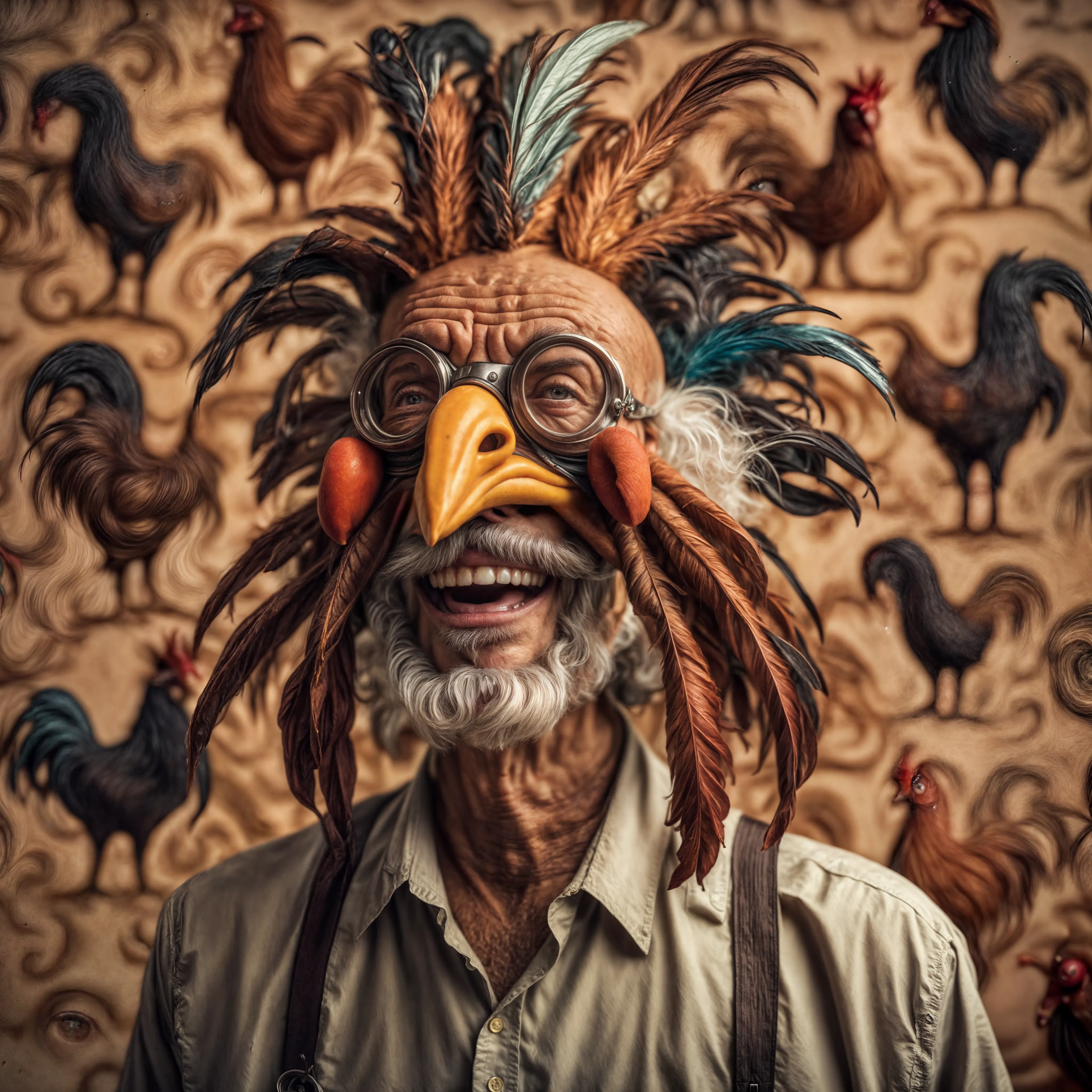 It's absurd; it's old men and roosters, and a reflection on how aging is a beautiful thing. 
