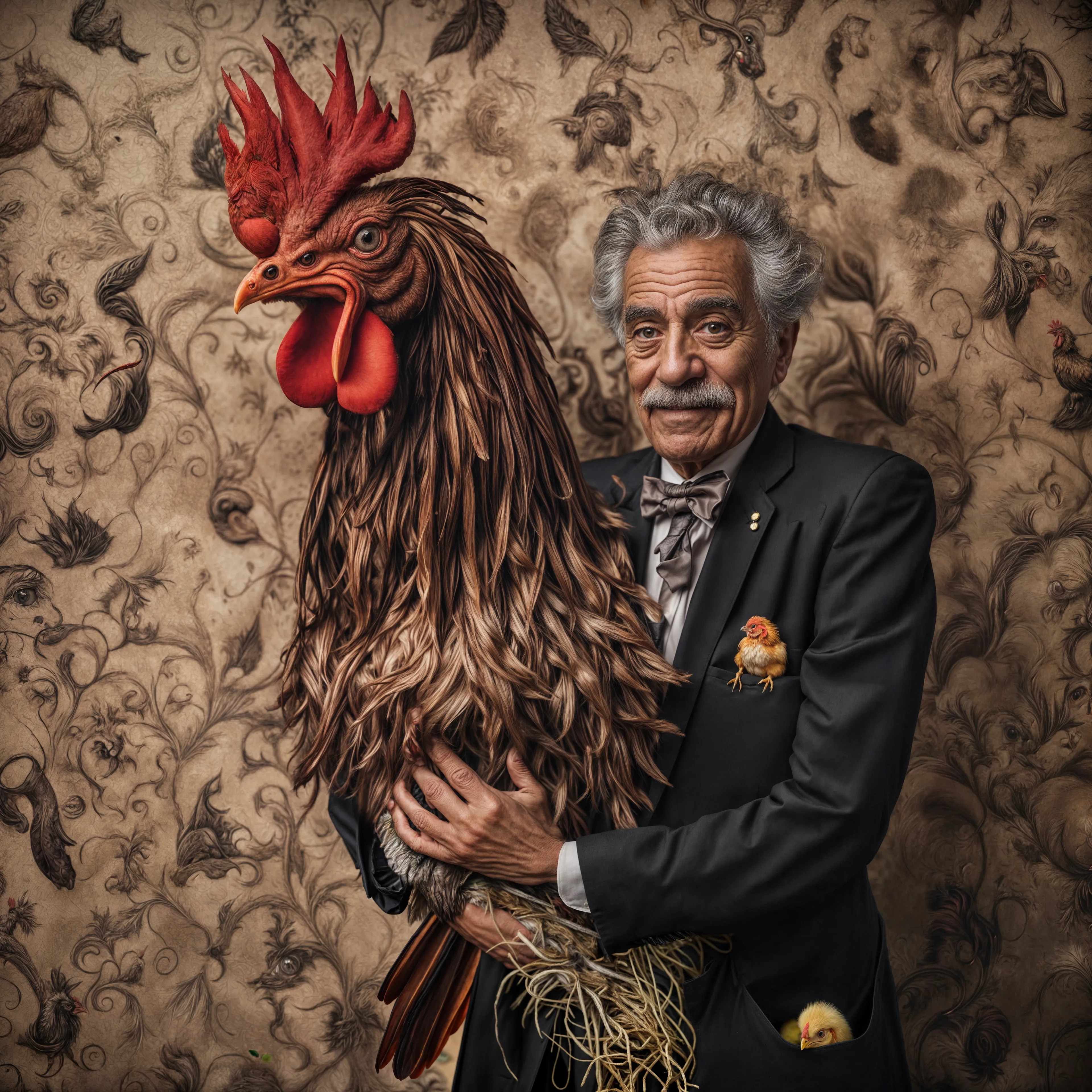 It's absurd; it's old men and roosters, and a reflection on how aging is a beautiful thing. 