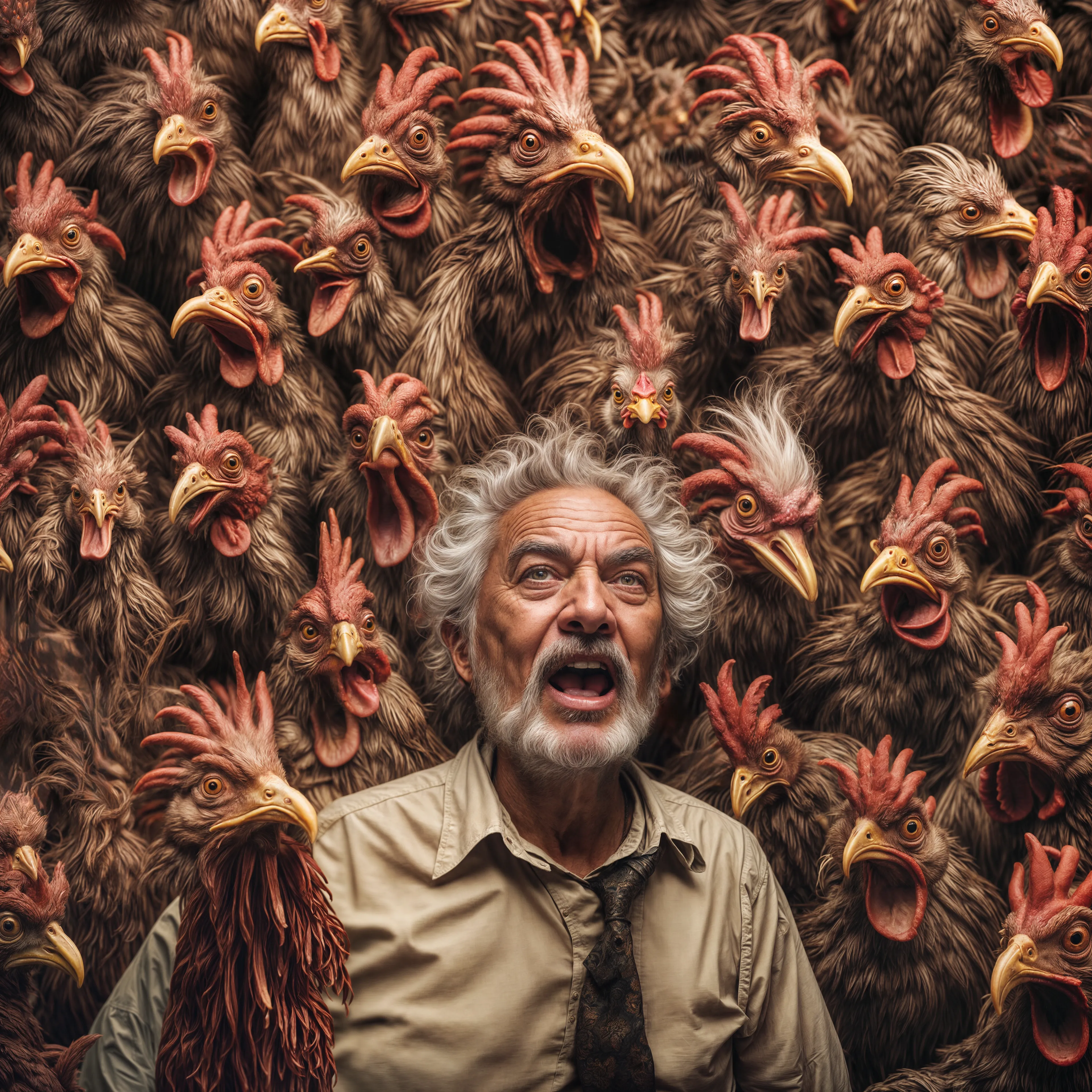 It's absurd; it's old men and roosters, and a reflection on how aging is a beautiful thing. 