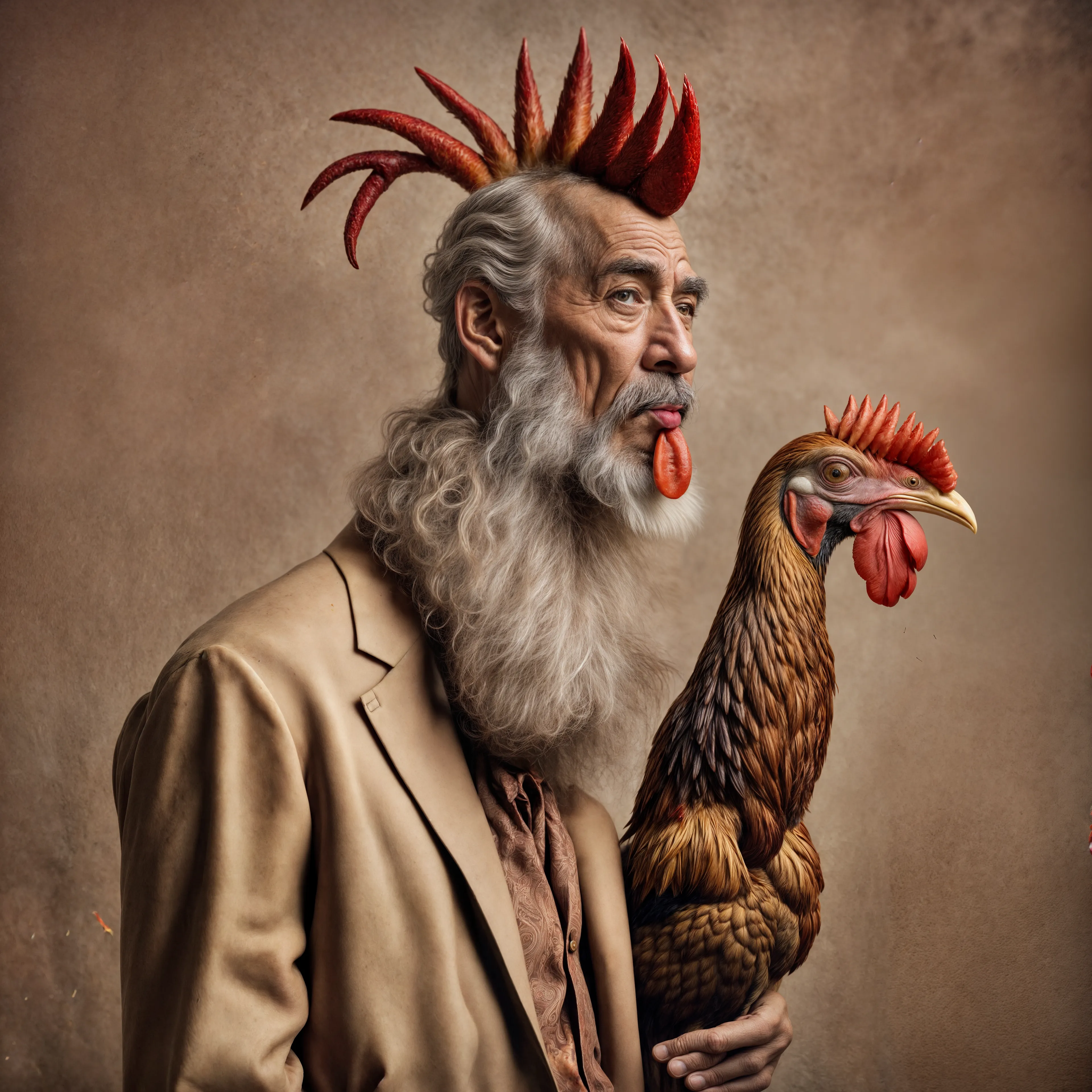 It's absurd; it's old men and roosters, and a reflection on how aging is a beautiful thing. 