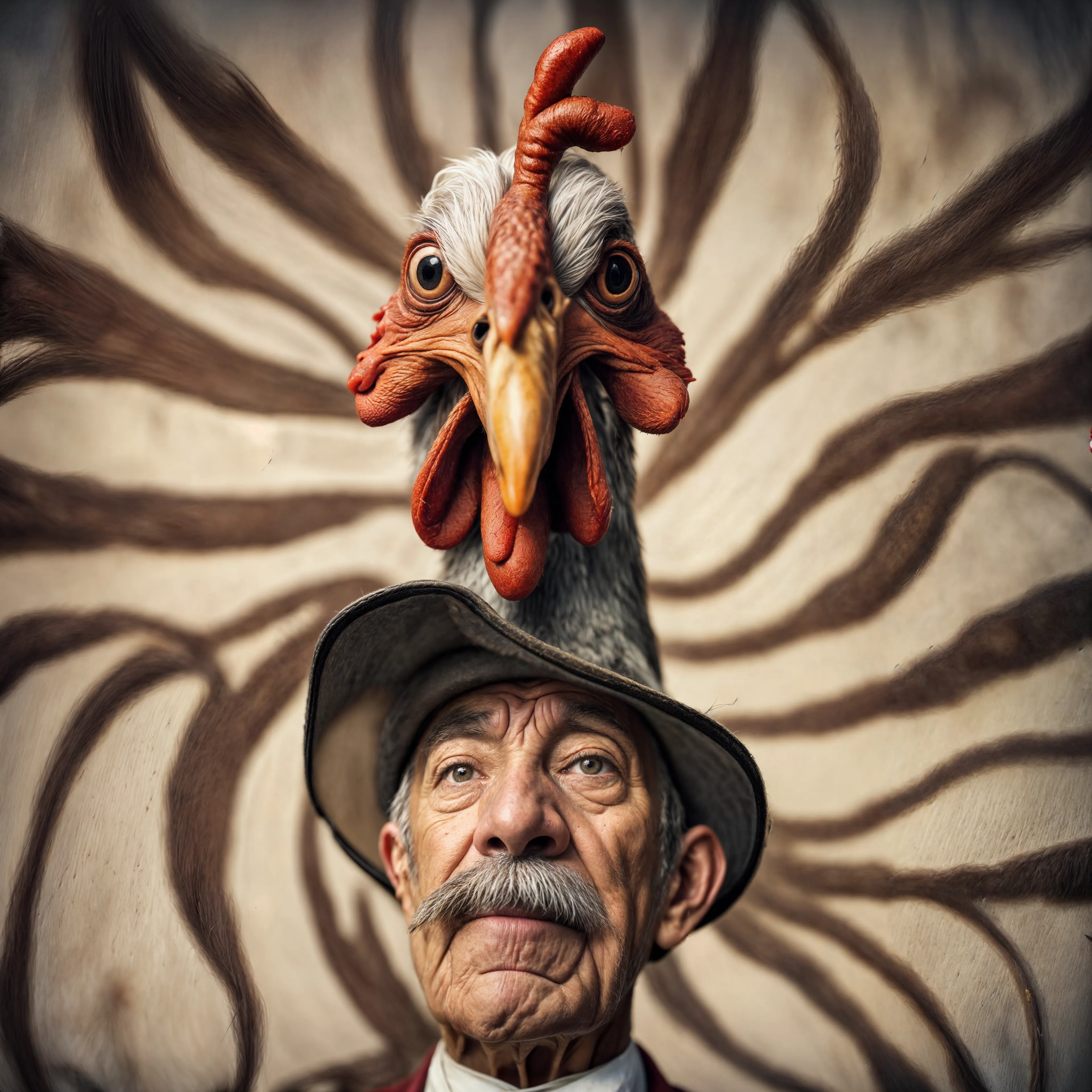 It's absurd; it's old men and roosters, and a reflection on how aging is a beautiful thing. 
