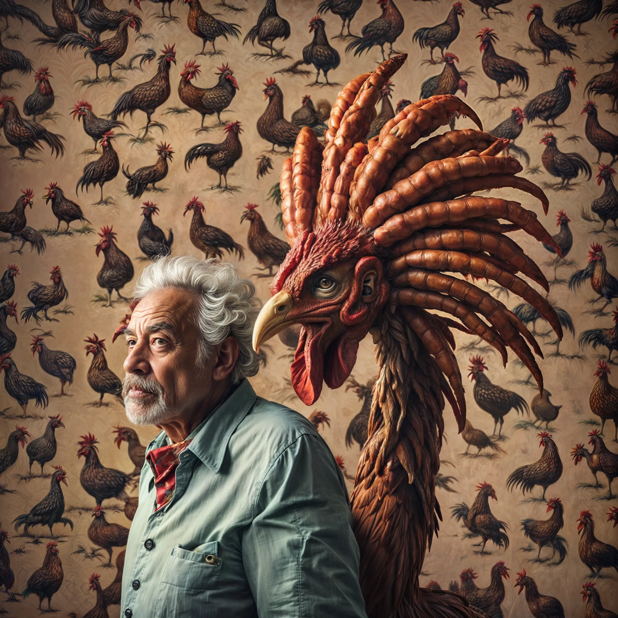 It's absurd; it's old men and roosters, and a reflection on how aging is a beautiful thing. 