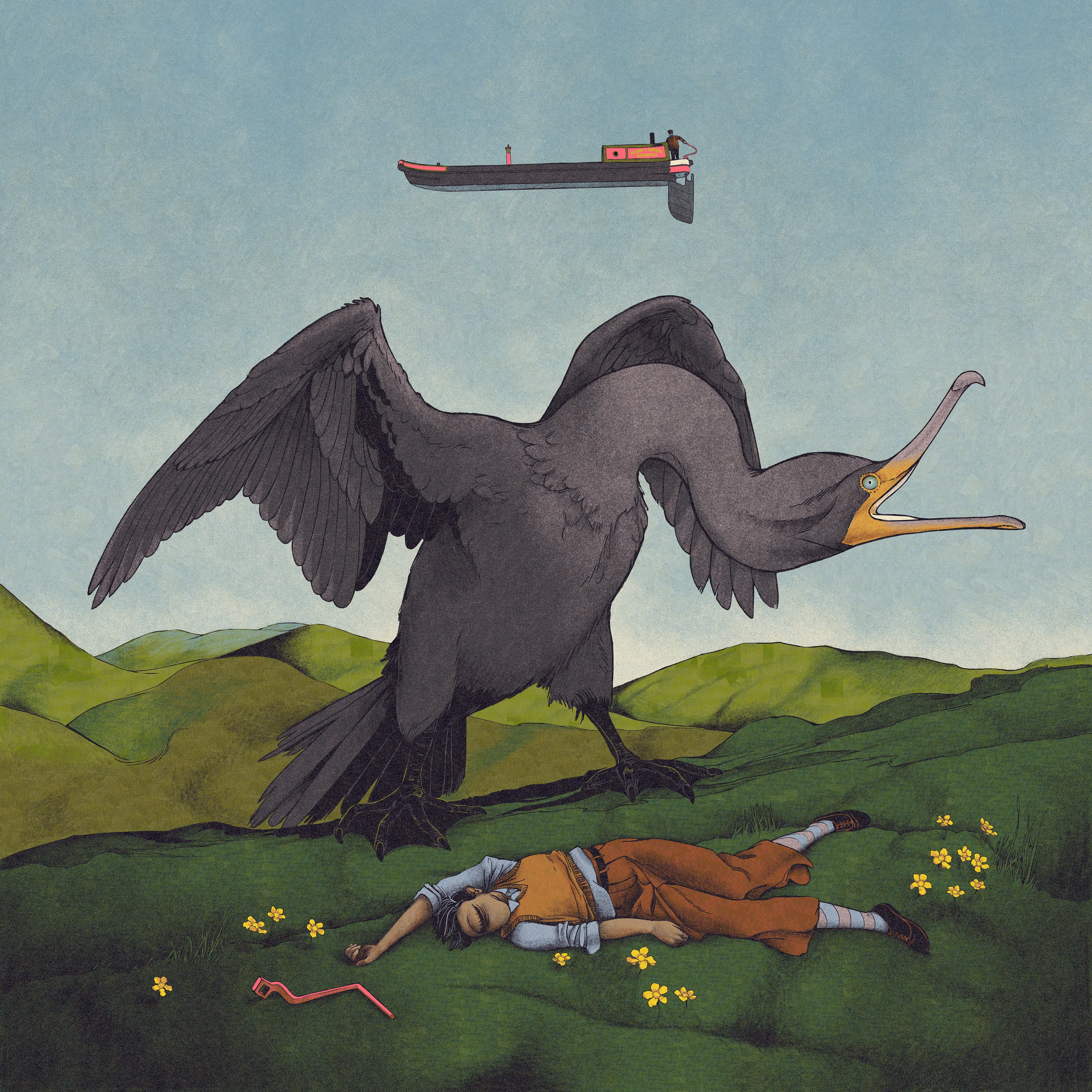 The bird has led him far inland and showed him the place. His grandson was there and so was the windlass. 

╳╳╳

Digital artwork, drawn by hand. The colours and textures were derived from processed paper ephemera. Original size: 6000×6000 px, jpeg.